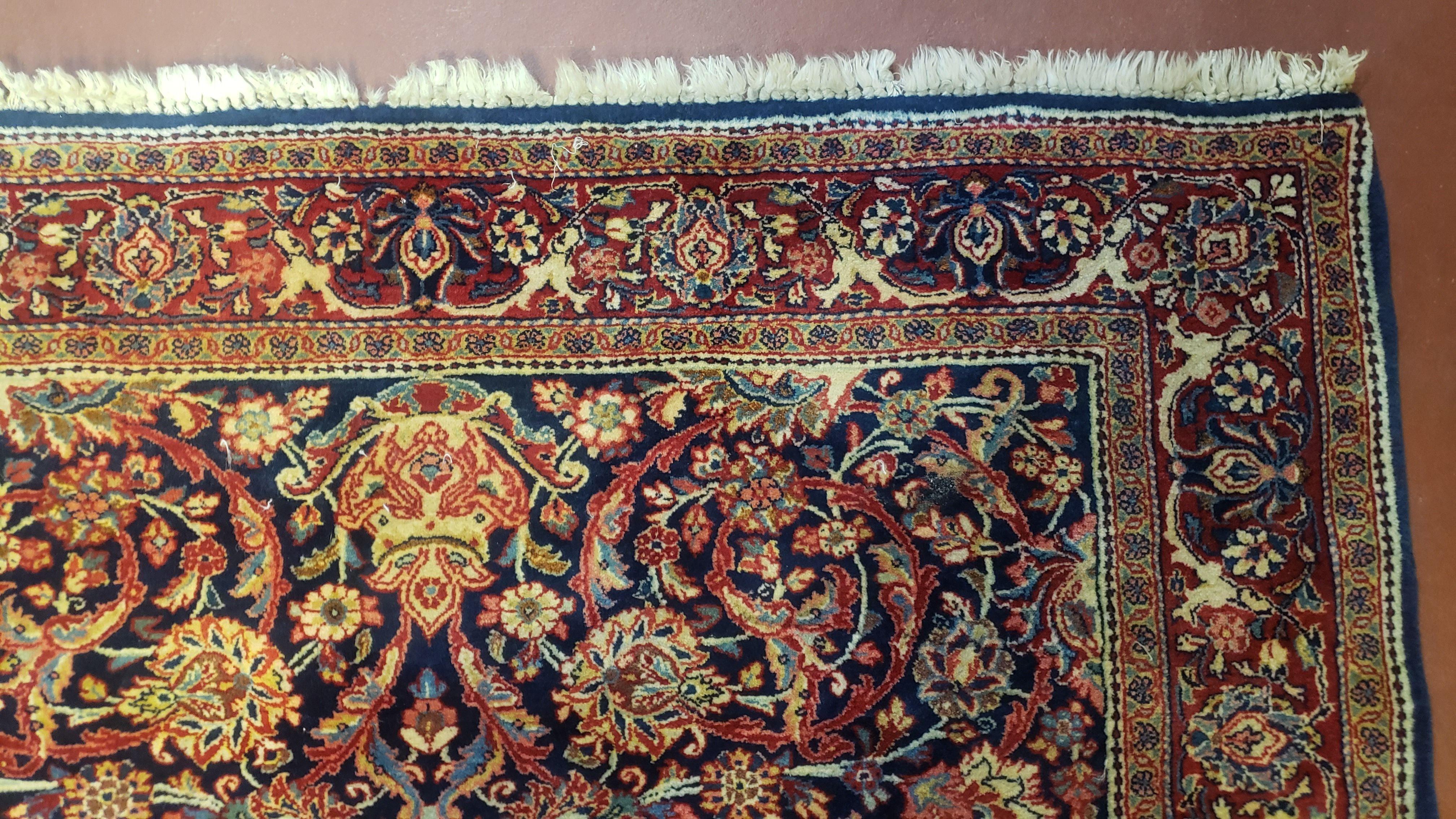 Vintage Persian Kashan Rug, Hand-Knotted, Wool, Dark Blue and Dark Red, 4' 4" x 6' 9" - Jewel Rugs