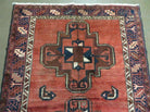 Persian Runner Rug 3.5 x 9.8, Persian Hamadan Rug with Kazak Pattern, Antique Wool Oriental Tribal Runner, Repeated Medallions, Handmade Hallway Kitchen Runner Rug, Red Navy Blue - Jewel Rugs