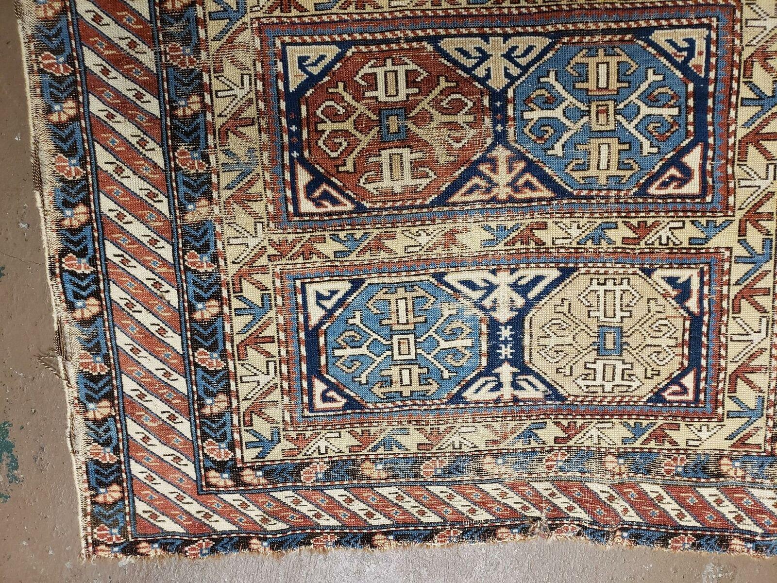 3' 4" X 4' 11" Antique Handmade Shirvan Kazak Caucasian Wool Rug Colorful - Jewel Rugs