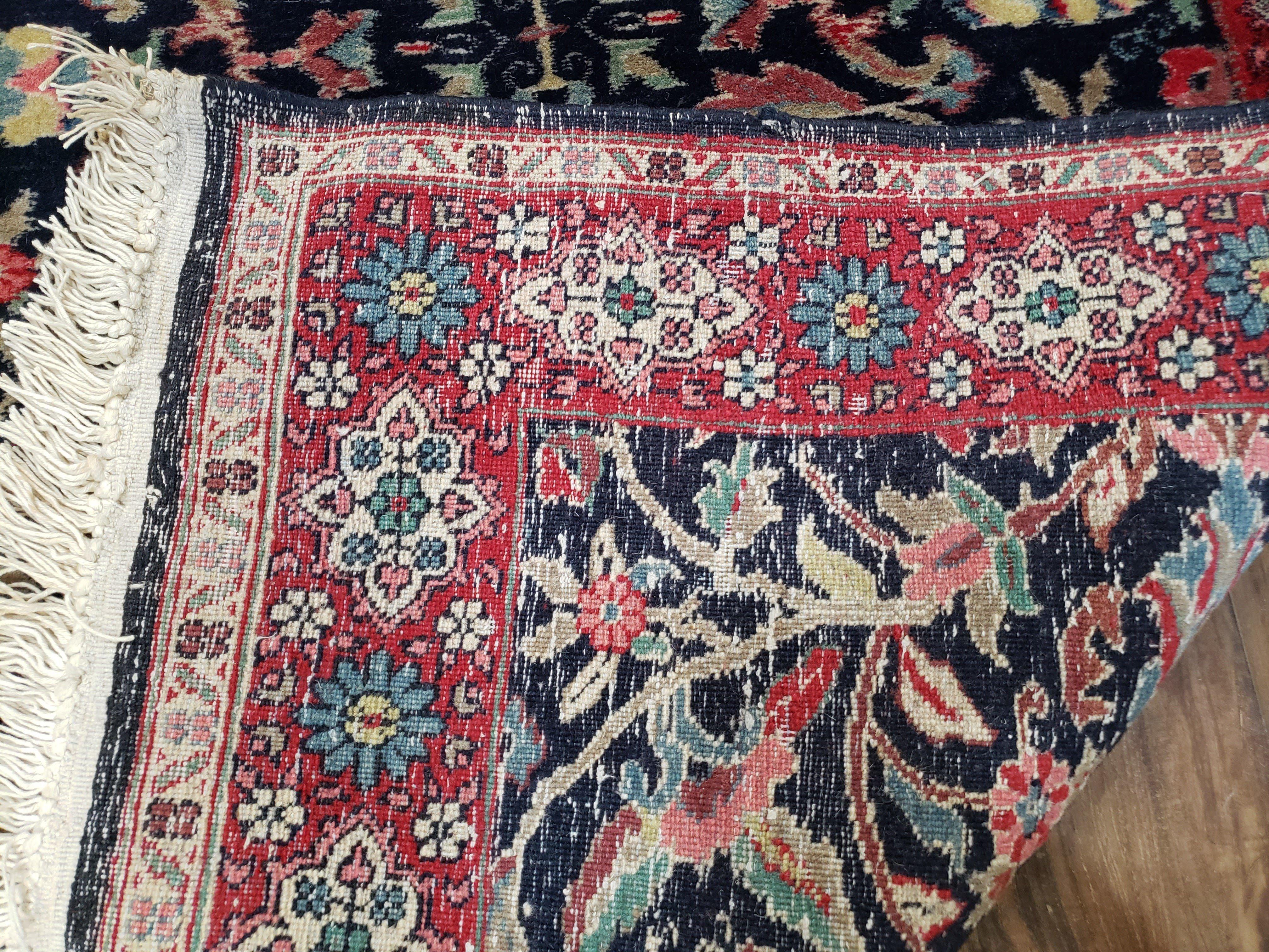 Antique Persian Sarouk, Wool, Hand-Knotted, Blue & Red, 3'1" x 5'3" - Jewel Rugs