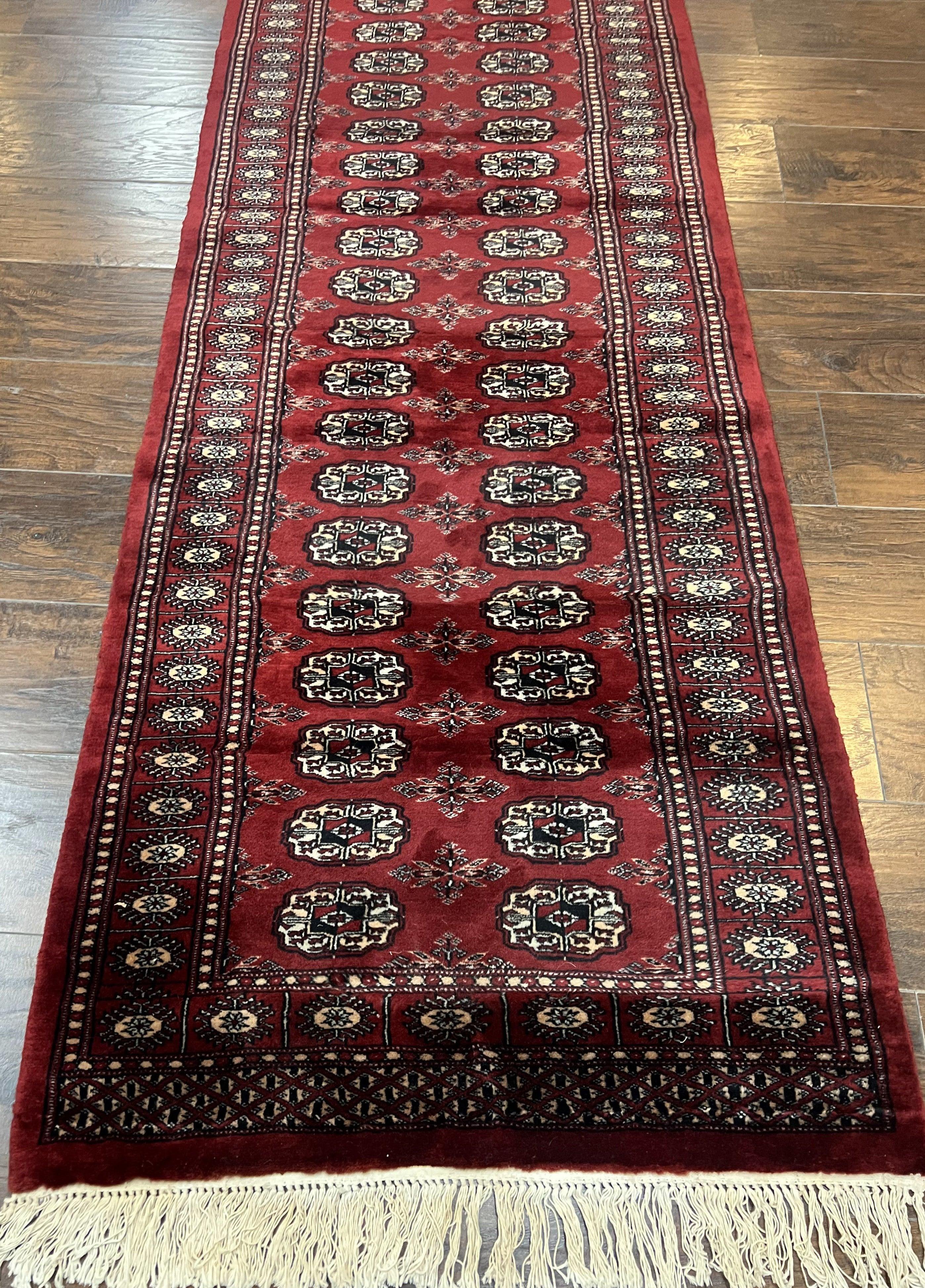 Turkoman Runner Long Wool Rug 2' 8" x 19' 8" Vintage Runner Rug, Hallway Rug, Bokhara Runner, Red Turkmen Rug, Wool Bukhara Runner 19ft 20ft - Jewel Rugs