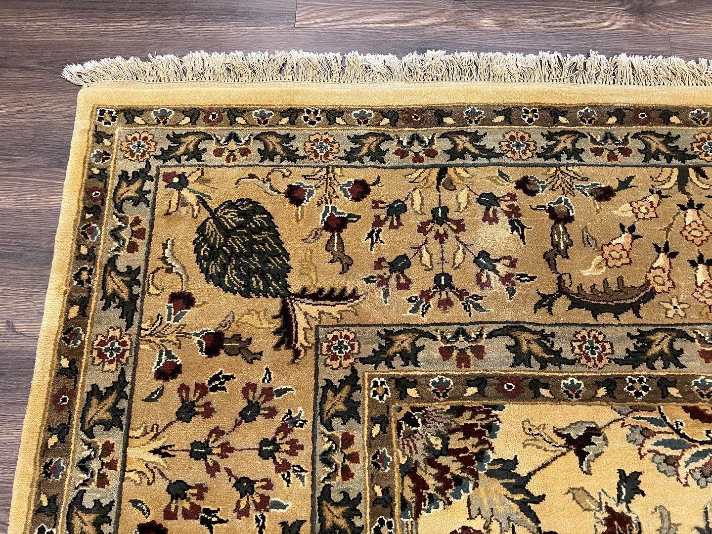 Indo Persian Mahal Rug 10x14, Wool Hand Knotted Oriental Carpet, Cream Floral Allover, Vintage Area Rug 10 x 14, Traditional Rug, Handmade - Jewel Rugs