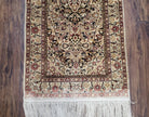 Silk Oriental Rug 1' 7" x 3', Very Fine Silk Carpet, Small Silk Rug, Traditional Floral Medallion, Hand-Knotted Cream Beige Vintage Silk Rug - Jewel Rugs