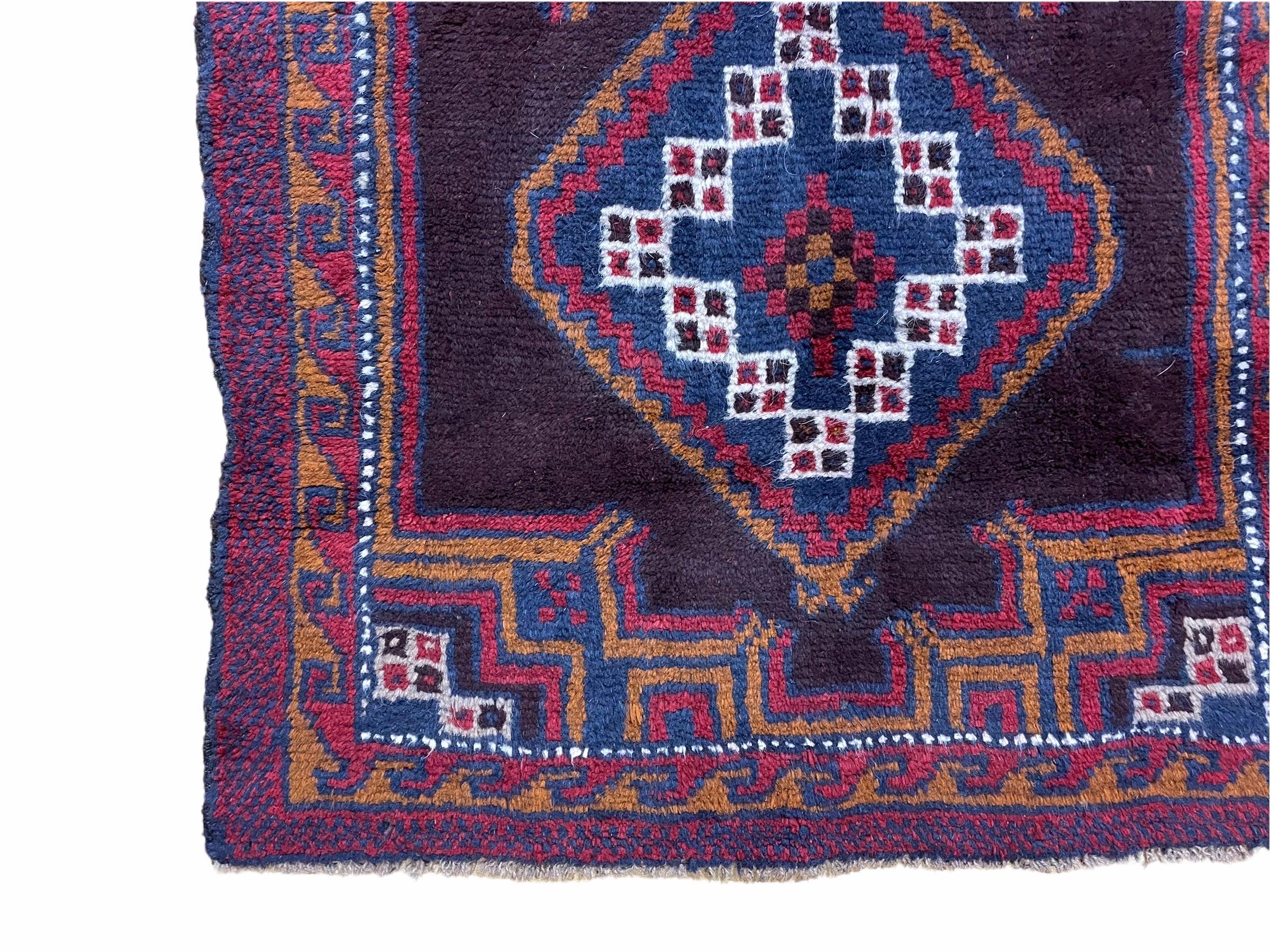 3 X 4.4 Vintage Handmade Tribal Wool Rug Baluchi Rug Afghan Rug Purple Blue Nice - Jewel Rugs