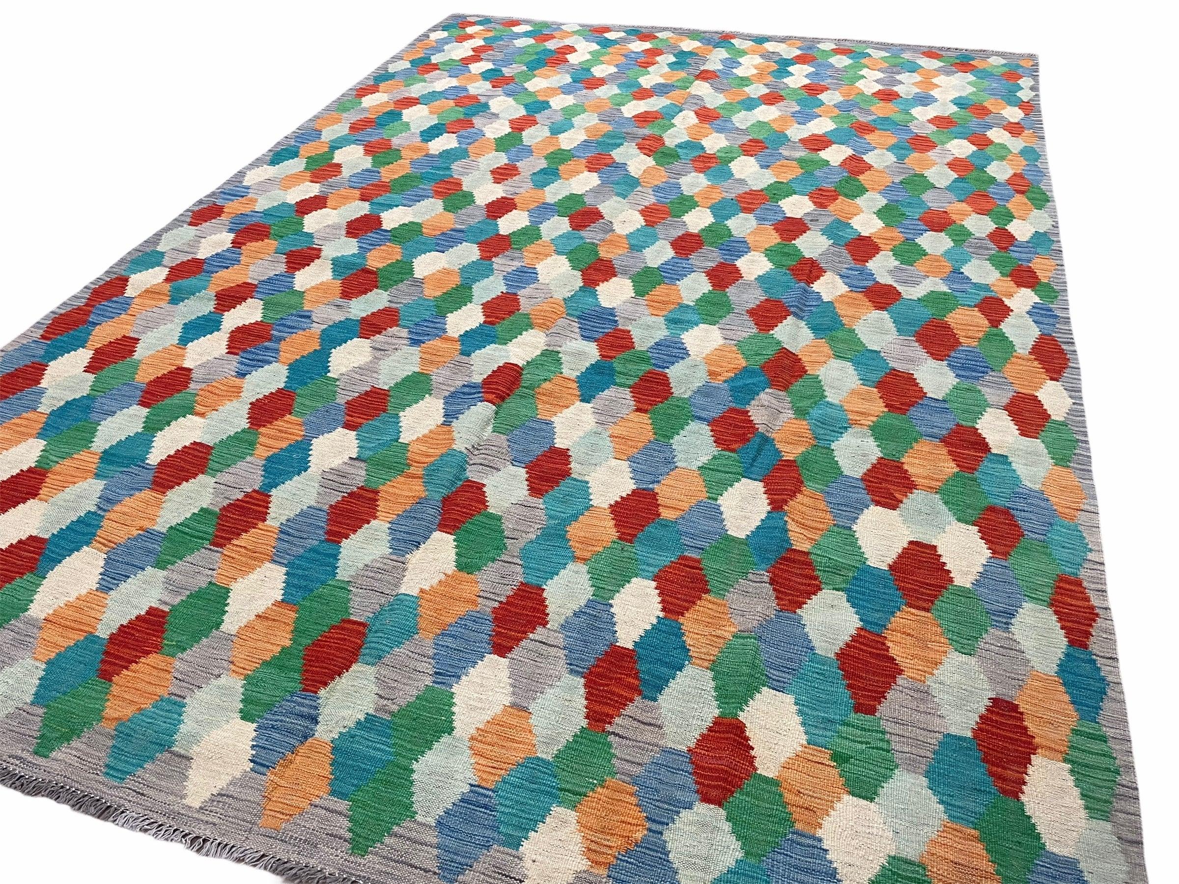 6.5 x 9.5 Colorful Chobi Kilim Rug 6 x 9 Multicolor Turkish Kilim Rug 7x10 Chobi Kilim Rug Playroom Rug Wool Kilim Rug 6x9 New Tribal Kilim - Jewel Rugs