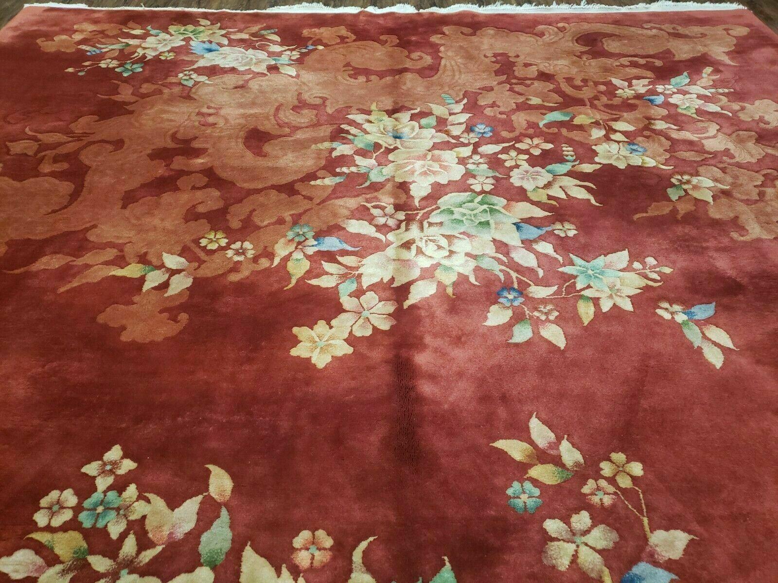 9' X 11' Handmade Art Deco Chinese Wool Rug Nichols Fete Carpet Rusted Brown Red - Jewel Rugs