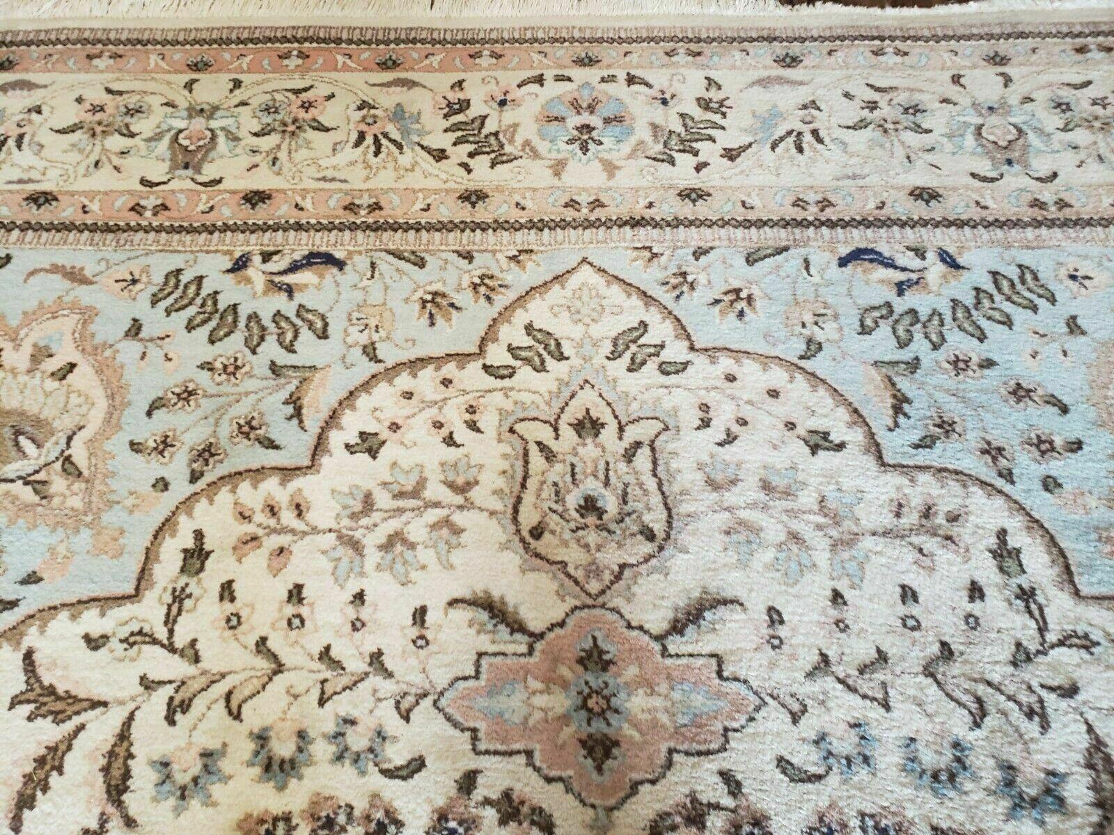 10' X 13' Vintage Handmade Indian Amritsar Wool Rug Oatmeal Soft Blue - Jewel Rugs