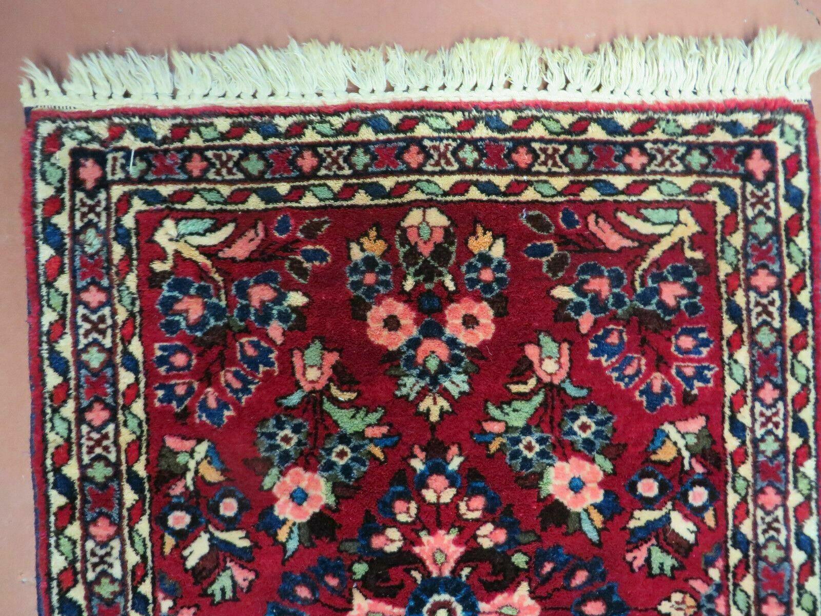 2' X 2.5' Vintage Handmade India Floral Oriental Rug Red - Jewel Rugs