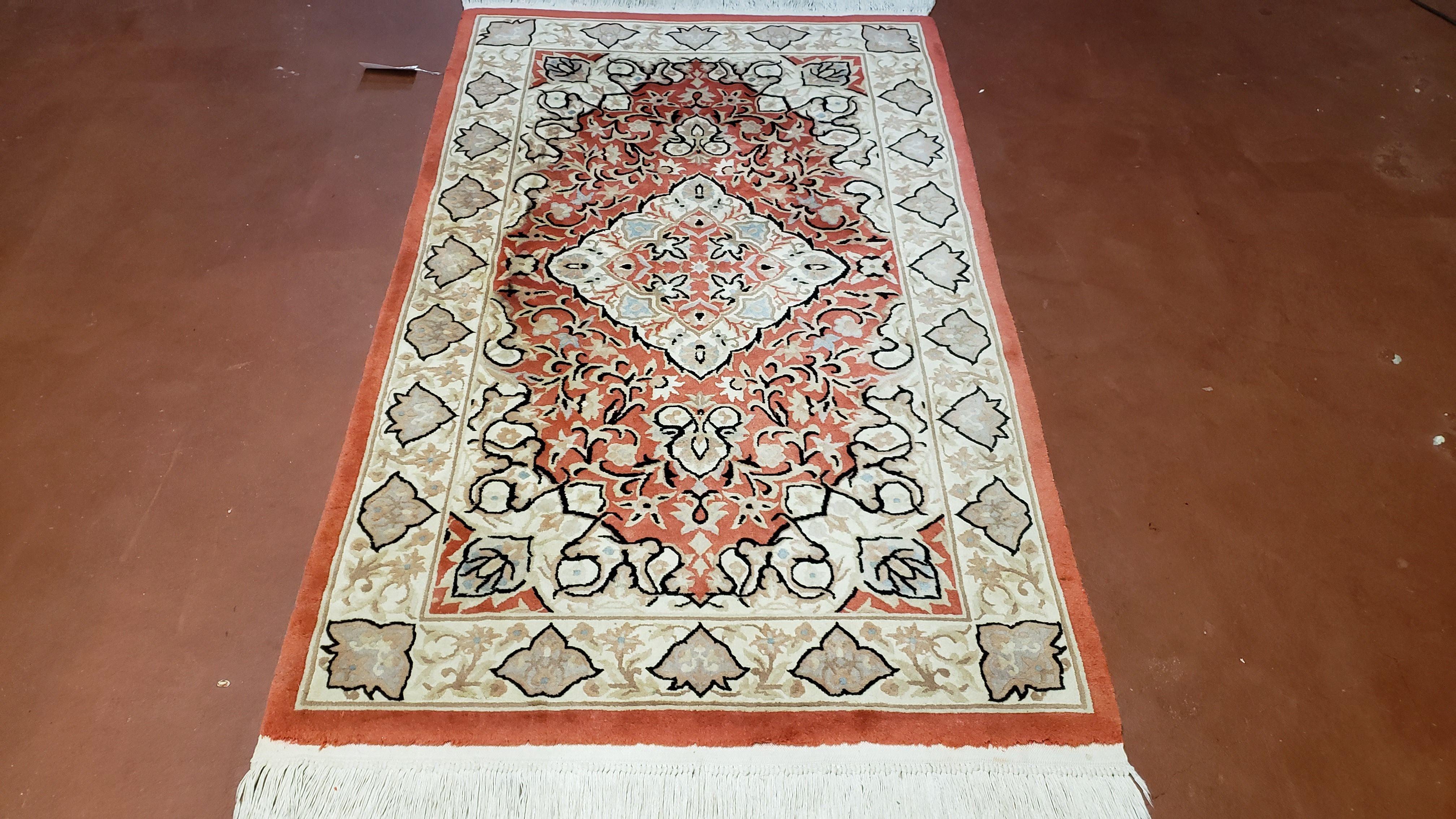 3x5 Red Chinese Plush Rug, Hand Knotted Soft Wool Carpet, Medallion Rug, Fine Vintage Rug, 120 Line, Small Area Rug - Jewel Rugs