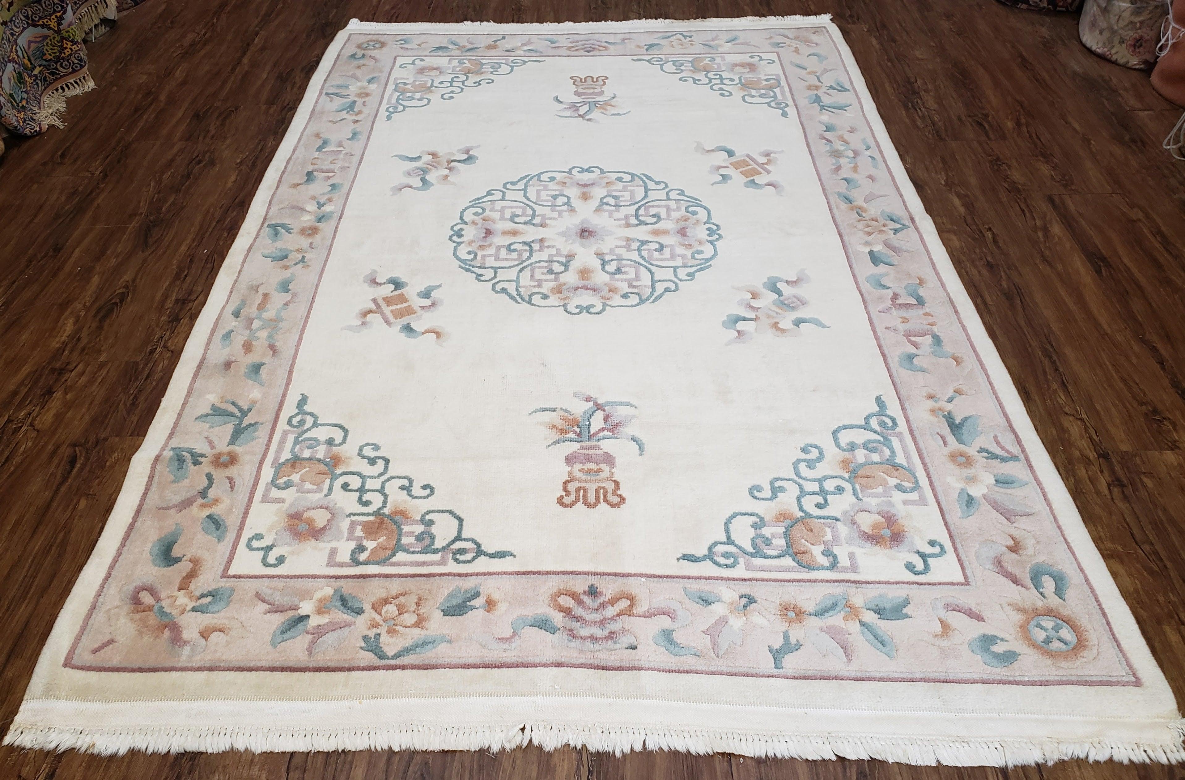 Art Deco Rug, 6x9 Rug, Ivory Rug, Ivory and Gray Rug, Chinese Rug, Chinese Art Deco Rug, Art Deco Carpet, Vintage Rug, Hand Knotted Wool Rug - Jewel Rugs