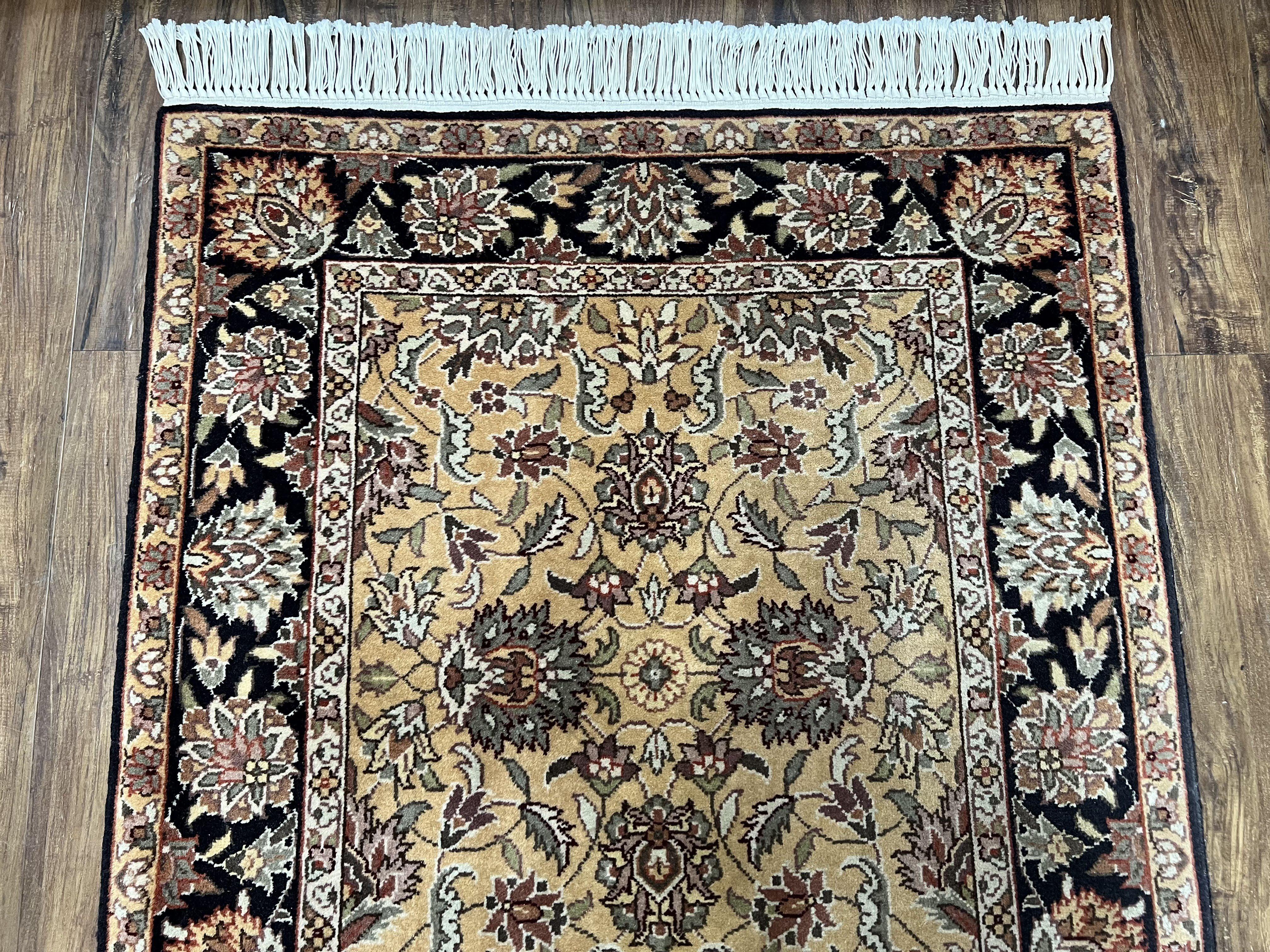 Sino Persian Runner Rug 3 x 10 ft Oriental Runner, Hand Knotted Vintage Hallway Rug, High Quality Wool 10ft Runner, Tan Black Allover Floral - Jewel Rugs