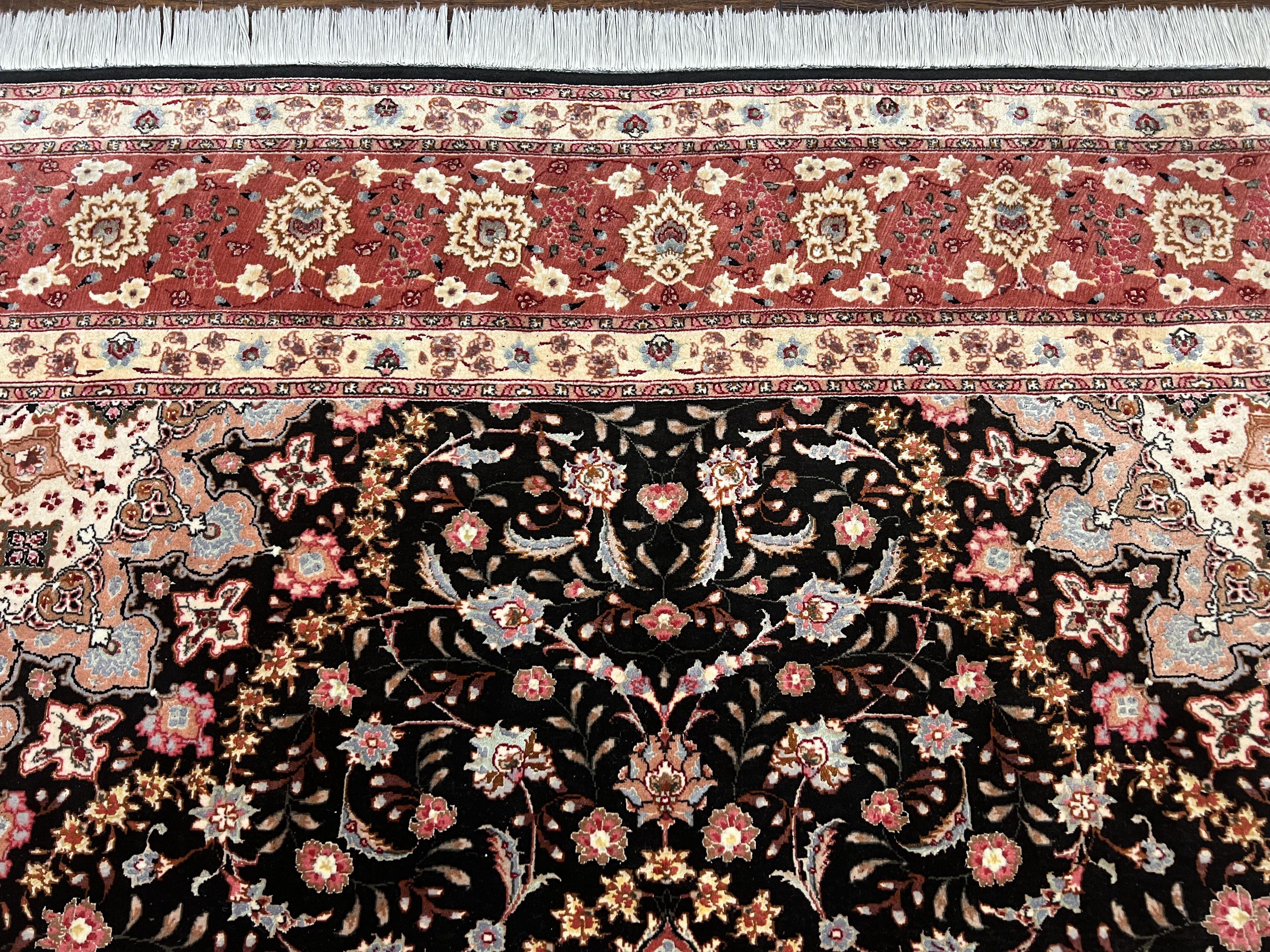 Marvelous Persian Tabriz Rug 7x10 ft, Super Fine 50 Raj, 300+ KPSI, Black and Rust Red, Floral Medallion Handmade Wool Oriental Carpet, Top Quality - Jewel Rugs