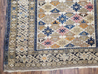 Antique Caucasian Shirvan Area Rug 4x5, 1920s Kuba Rug, Caucasus Mountains Wool Hand-Knotted Dagestan Carpet, Ivory Blue Yellow, Collectible - Jewel Rugs