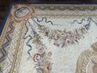 Chinese Aubusson Rug 10x14, Elegant Flatweave Rug, Hand Woven Aubusson Savonnerie Carpet, Vintage Aubusson Rug, Beige and Blue Wool Aubusson - Jewel Rugs