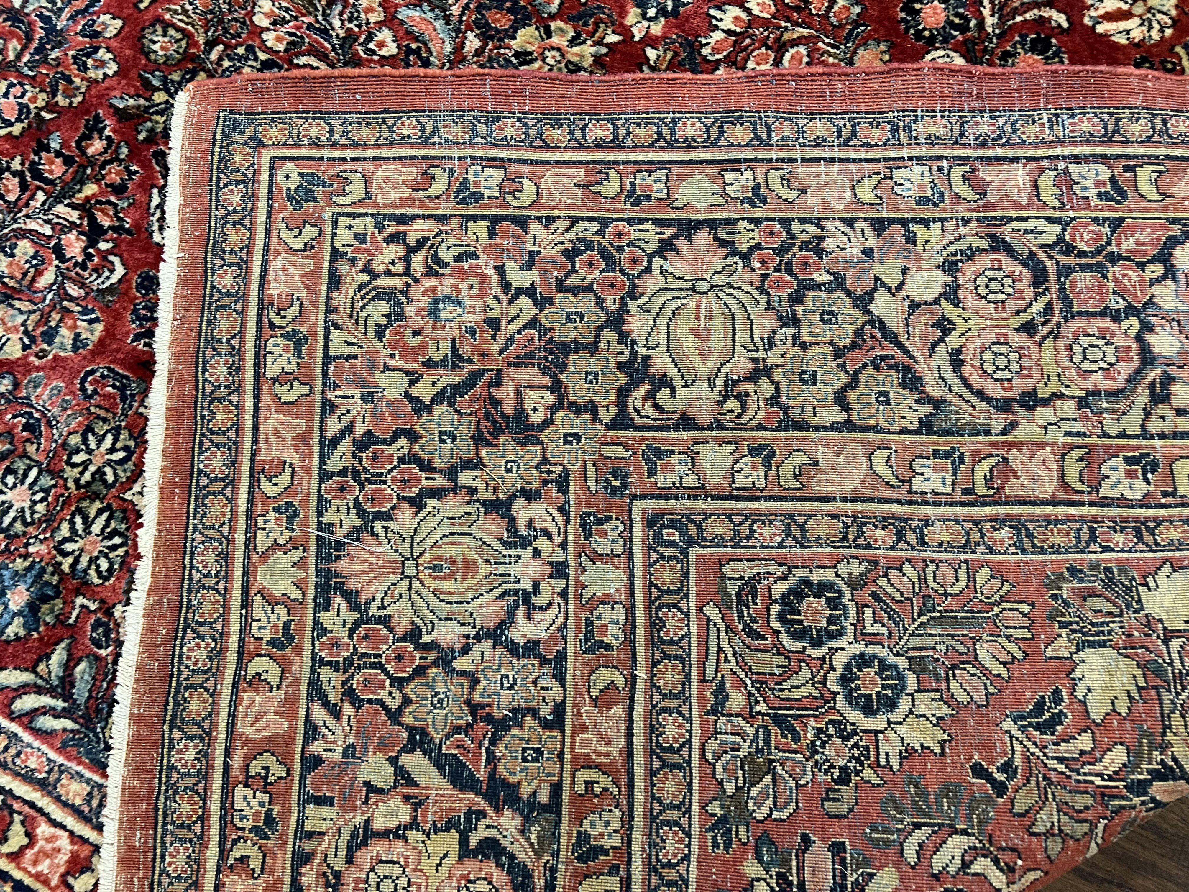 1920s Persian Sarouk Rug 9x12, Red Persian Carpet, High Quality Persian Rug, Allover Floral Pattern, Antique Oriental Rug, Wool Handmade Room Sized - Jewel Rugs