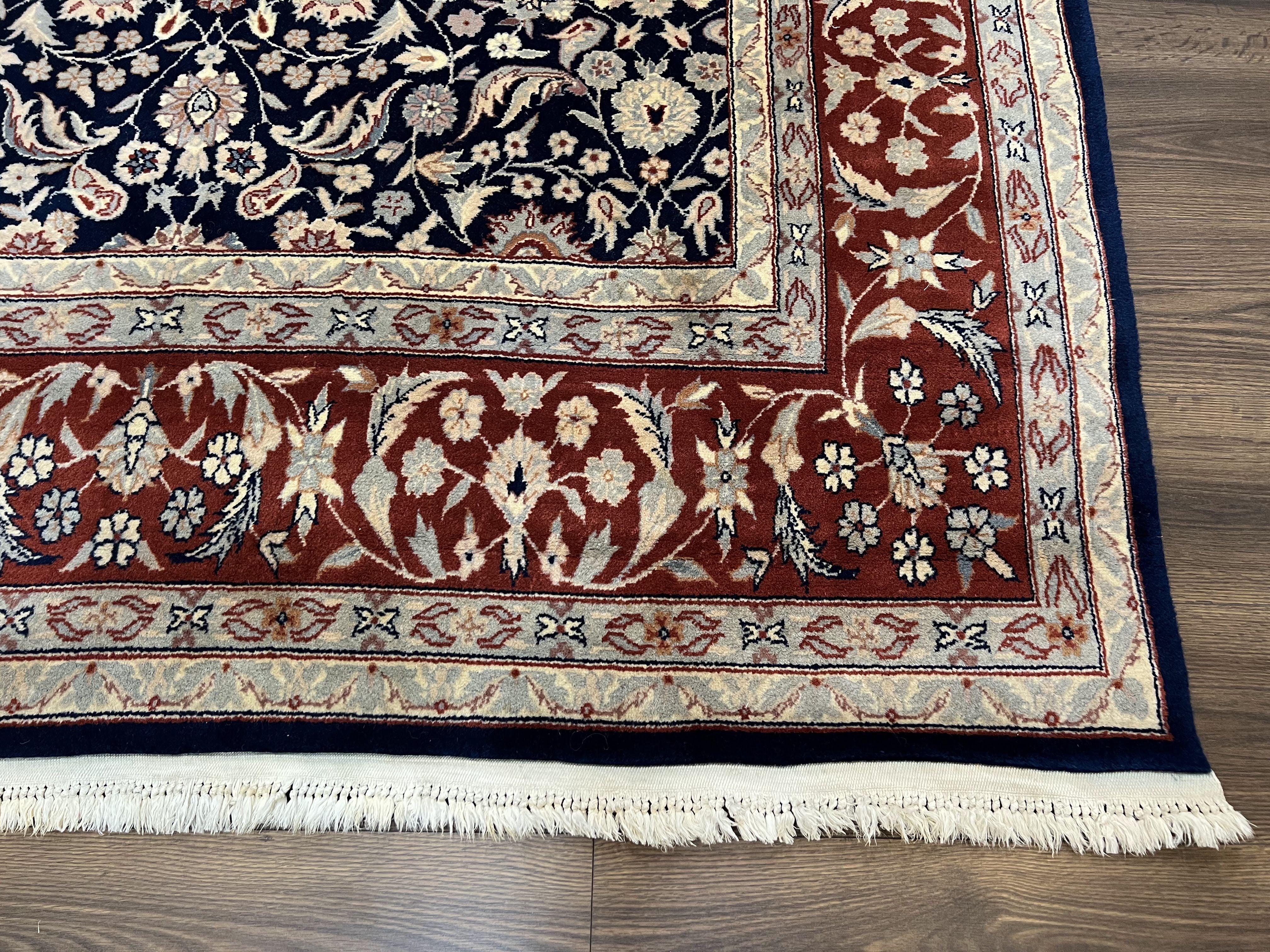 Indo Sarouk Rug 6x9, Vintage Indian Persian Rug, Wool Oriental Carpet, Navy Blue Red Allover Floral Rug, Traditional Very Fine Rug, Area Rug - Jewel Rugs