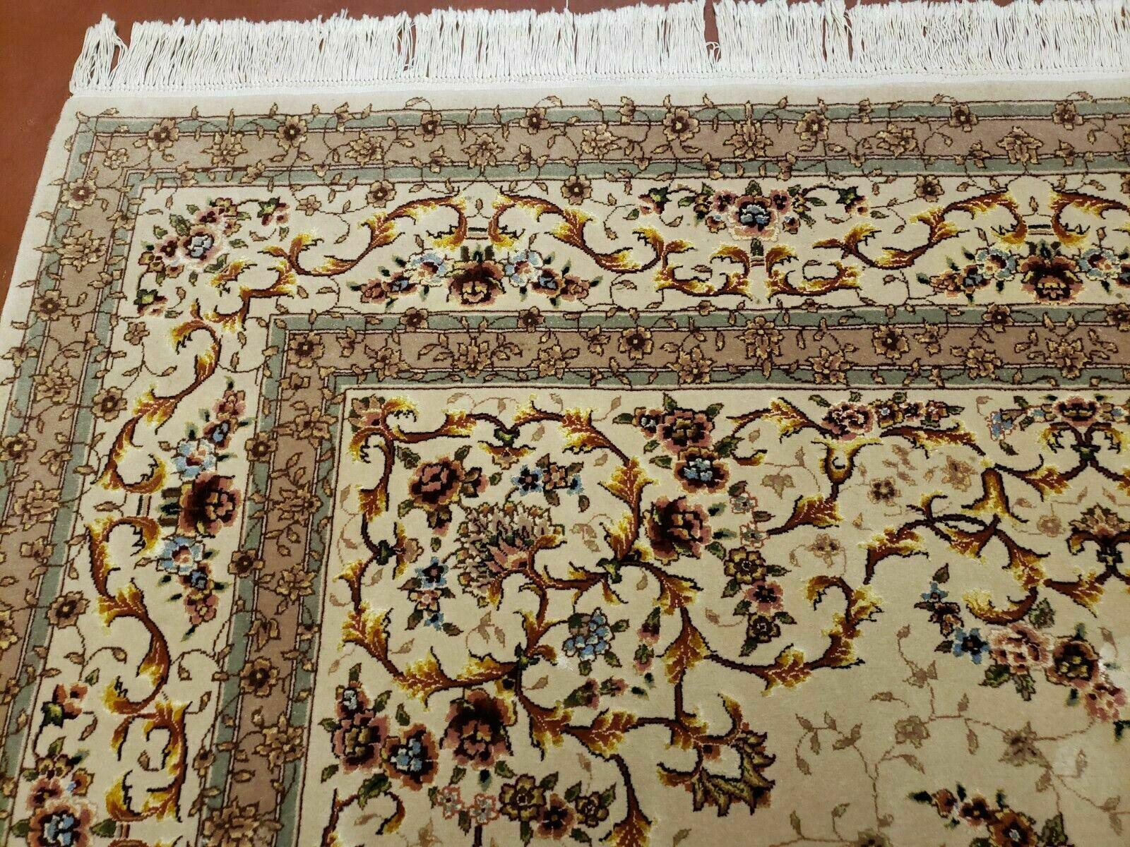 6' X 9' Vintage Handmade Ultra Fine Chinese Floral Wool Rug Silk Accents Beige - Jewel Rugs