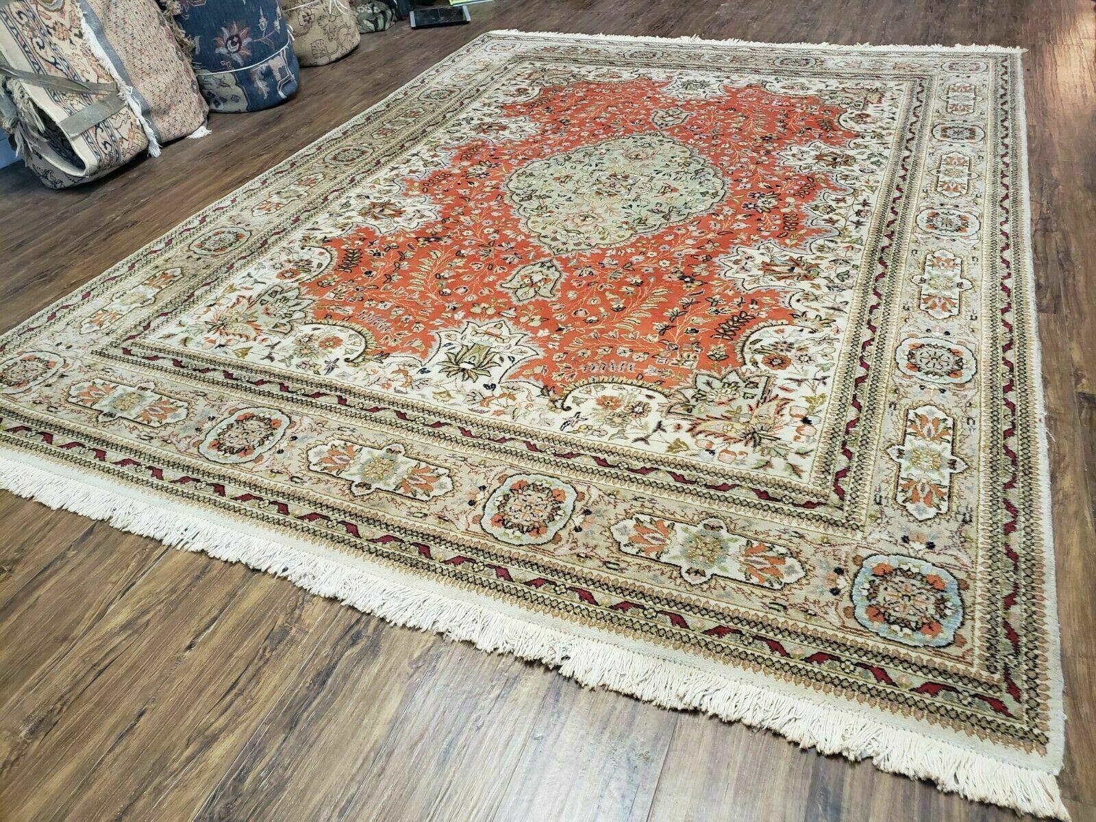 8' X 10' Vintage Handmade India Oriental Floral Wool Rug Tomato Red Nice - Jewel Rugs