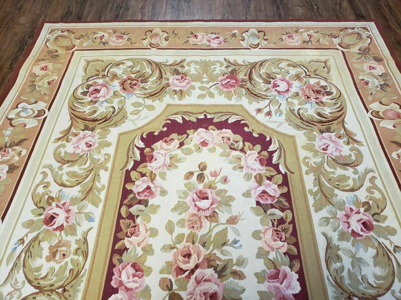 6' X 9' Vintage Handmade Wool Rug Aubusson Weave Savonnerie Flat Pile Beige Wow - Jewel Rugs