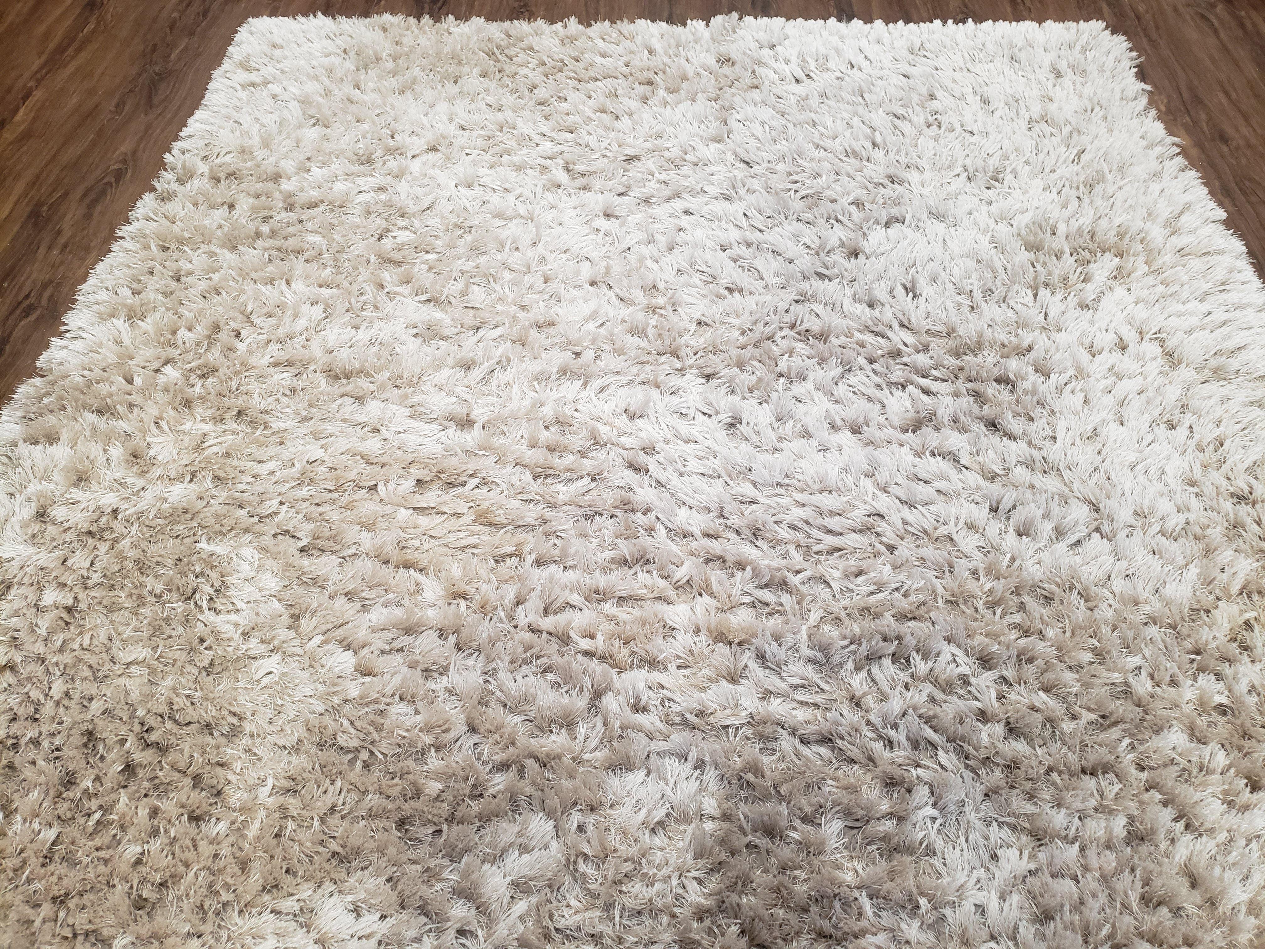 Ivory Shag Rug 5x7 - 6x7, Medium Flokati Carpet 5'7" x 7'2", Shaggy Solid Soft Plush Pile Bedroom Entryway Rug, Modern Contemporary Area Rug - Jewel Rugs