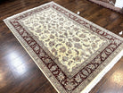 Pak Persian Rug 6x9, Floral Allover Carpet 6 x 9 ft, Cream and Maroon Hand Knotted Wool and Silk Fine Oriental Rug, Traditional Vintage Rug - Jewel Rugs