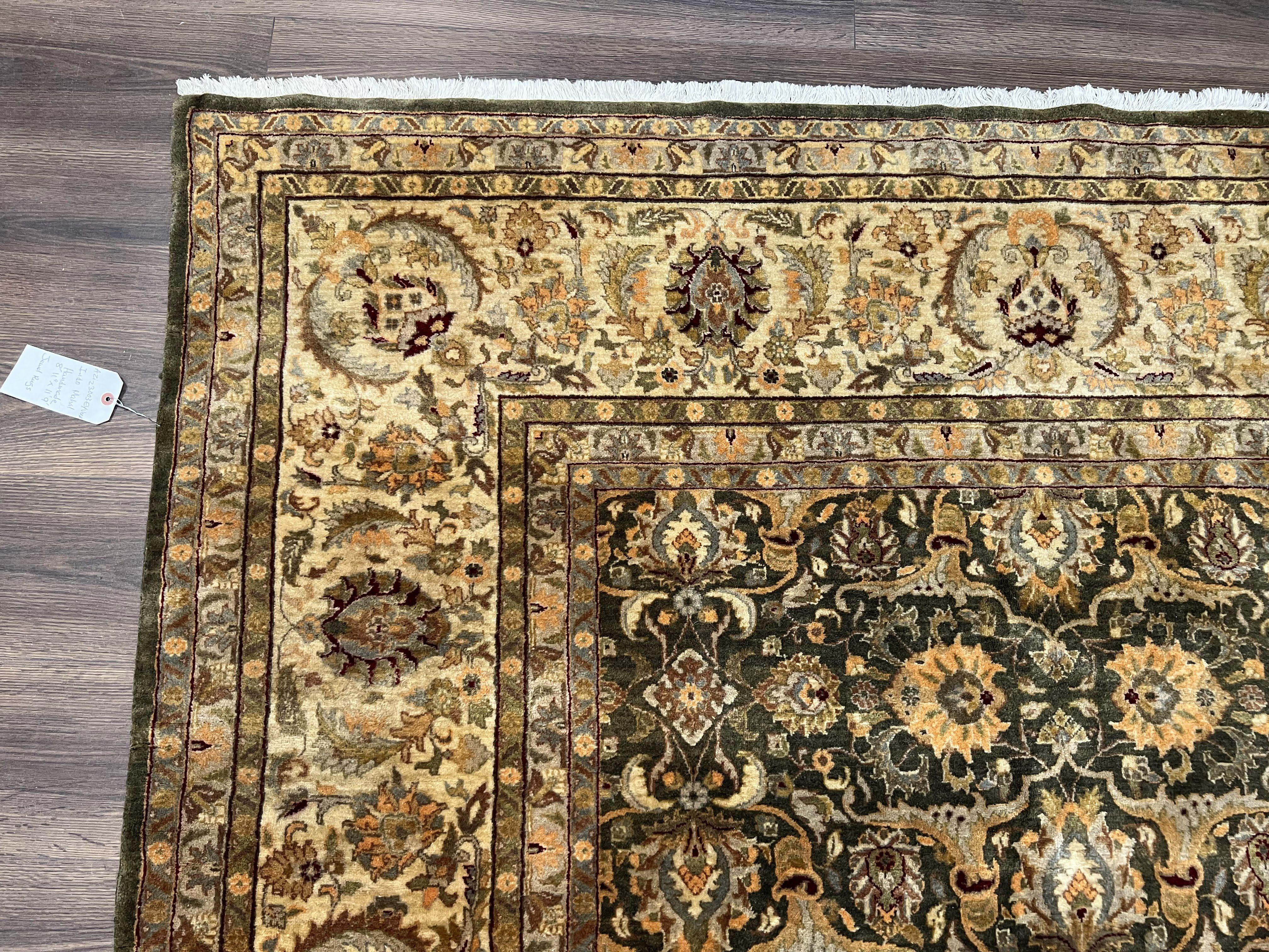 Indian Agra Rug 9x12, High Quality Indo Persian Carpet 9 x 12 ft, Mahal Rug, Tea Wash, Very Fine Oriental Rug, Allover Floral, Handmade Wool - Jewel Rugs