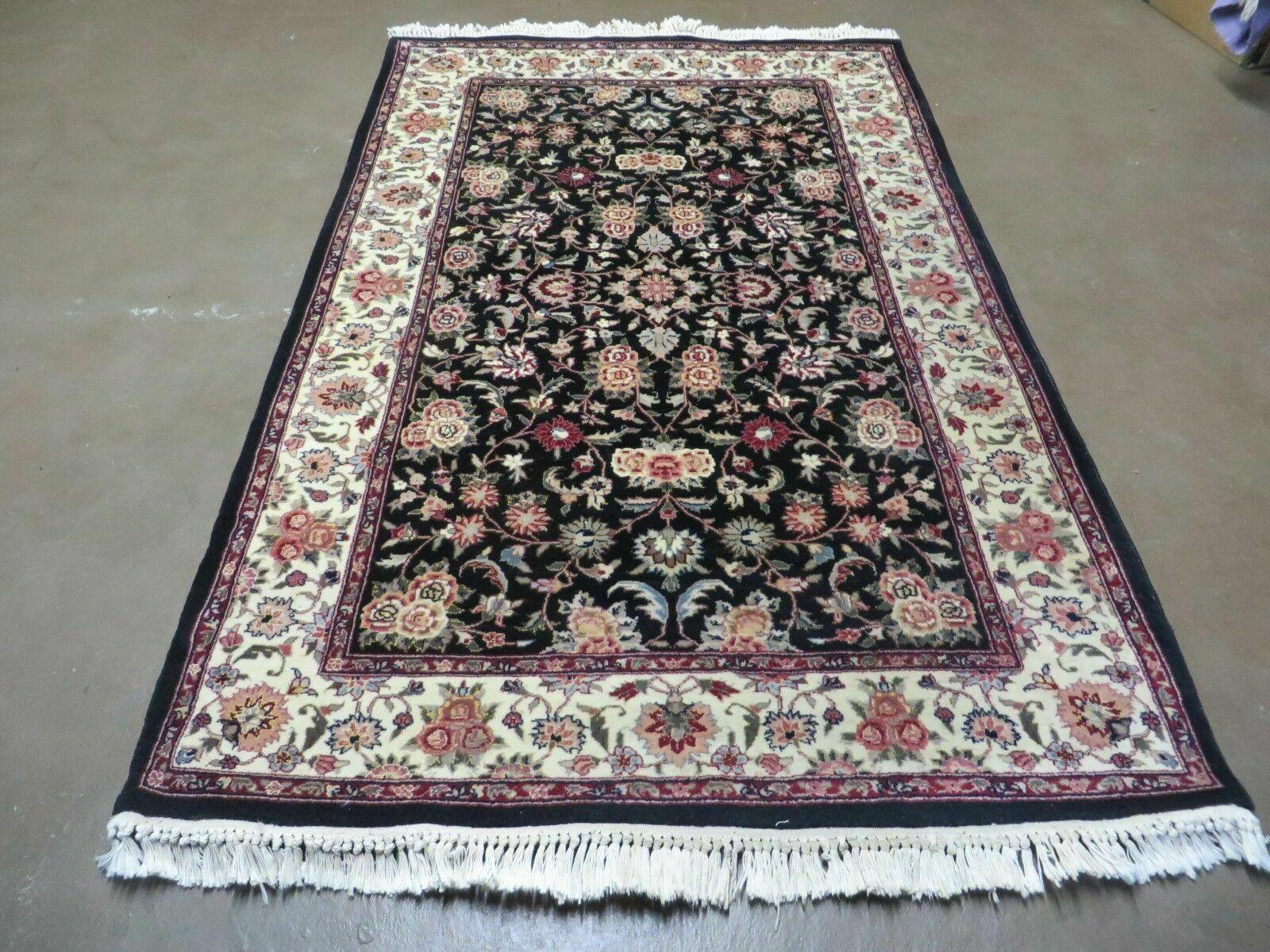 4' X 6' Vintage Hand Knotted India Jaipur Wool Rug Black Silk High Lights - Jewel Rugs