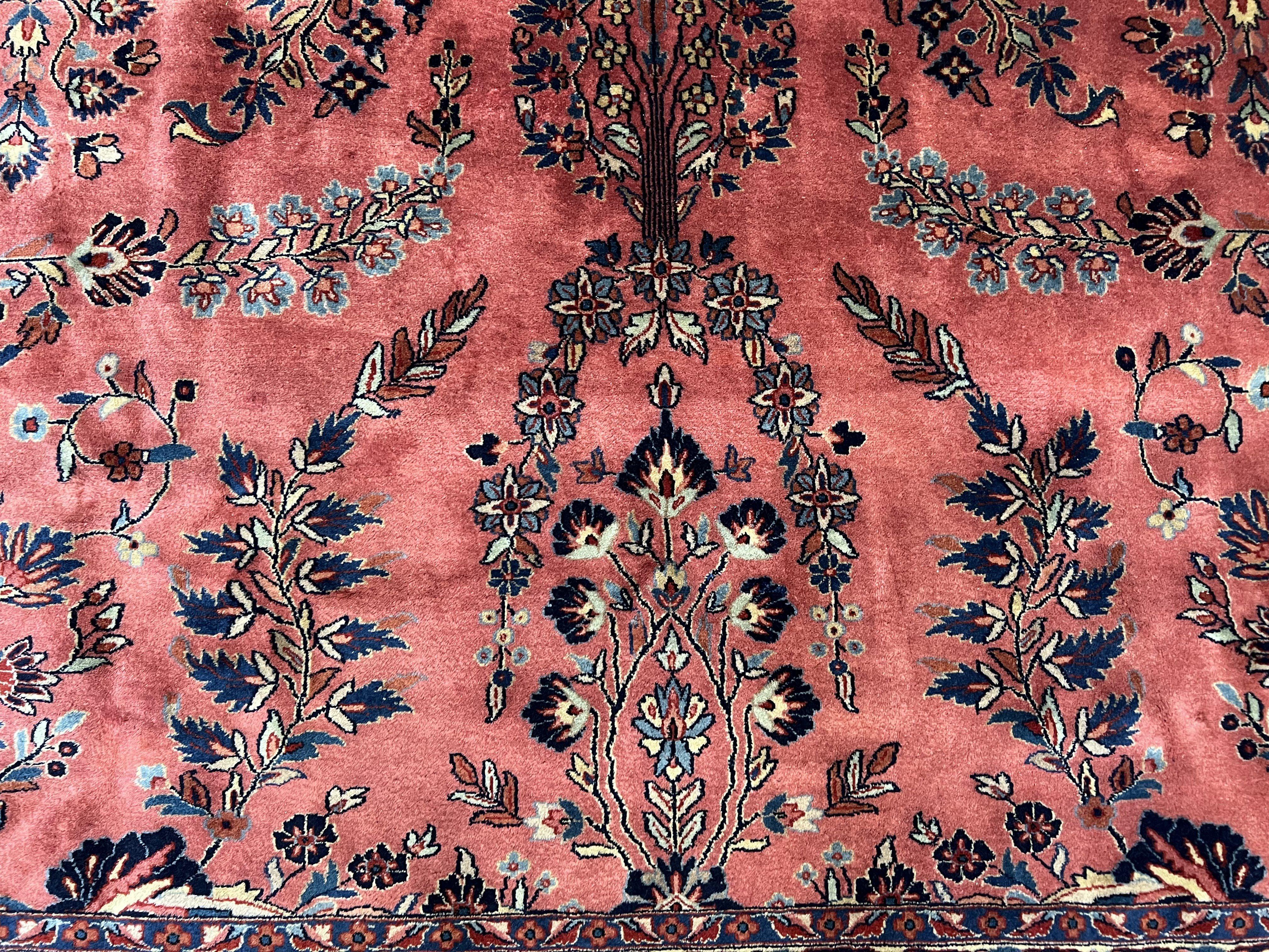 Indo Sarouk Rug 10x14, Vintage Indian Persian Area Rug 10 x 14, Wool Hand-Knotted Oriental Carpet, Red Floral Allover Large Rug, Beautiful - Jewel Rugs