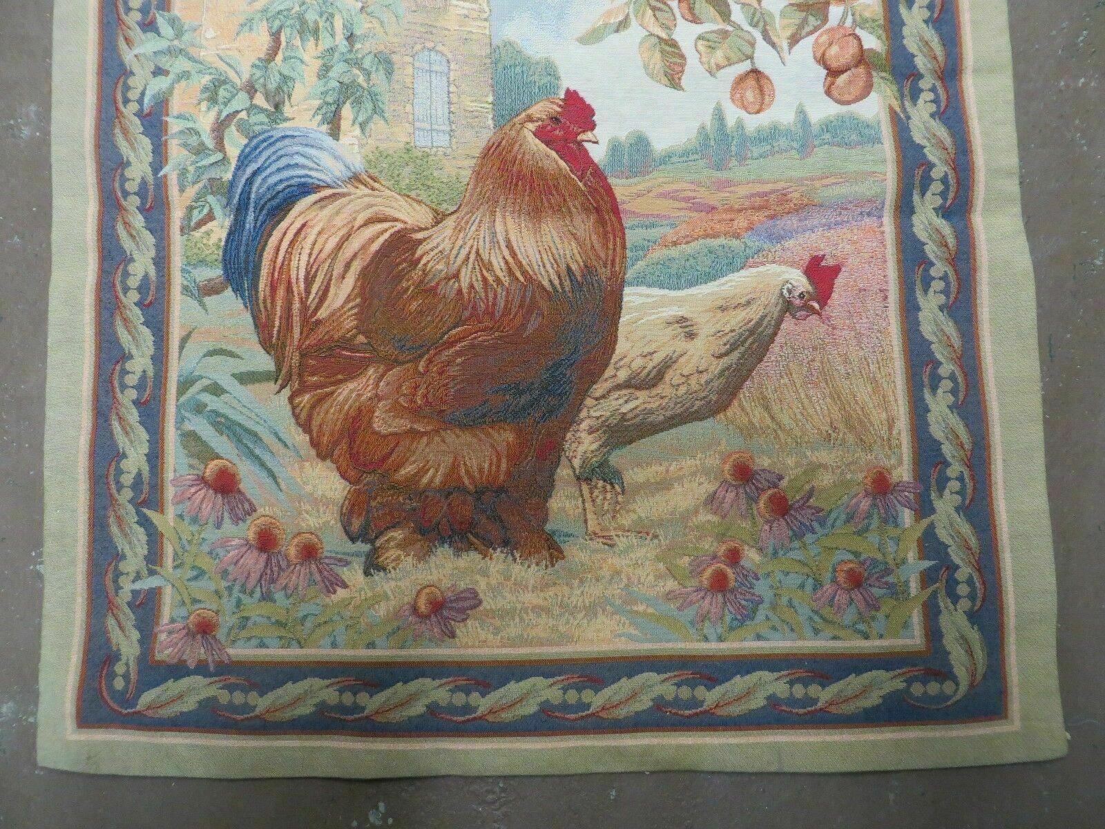 3' X 3' Vintage Tapestry American Machine Made Roosters - Jewel Rugs