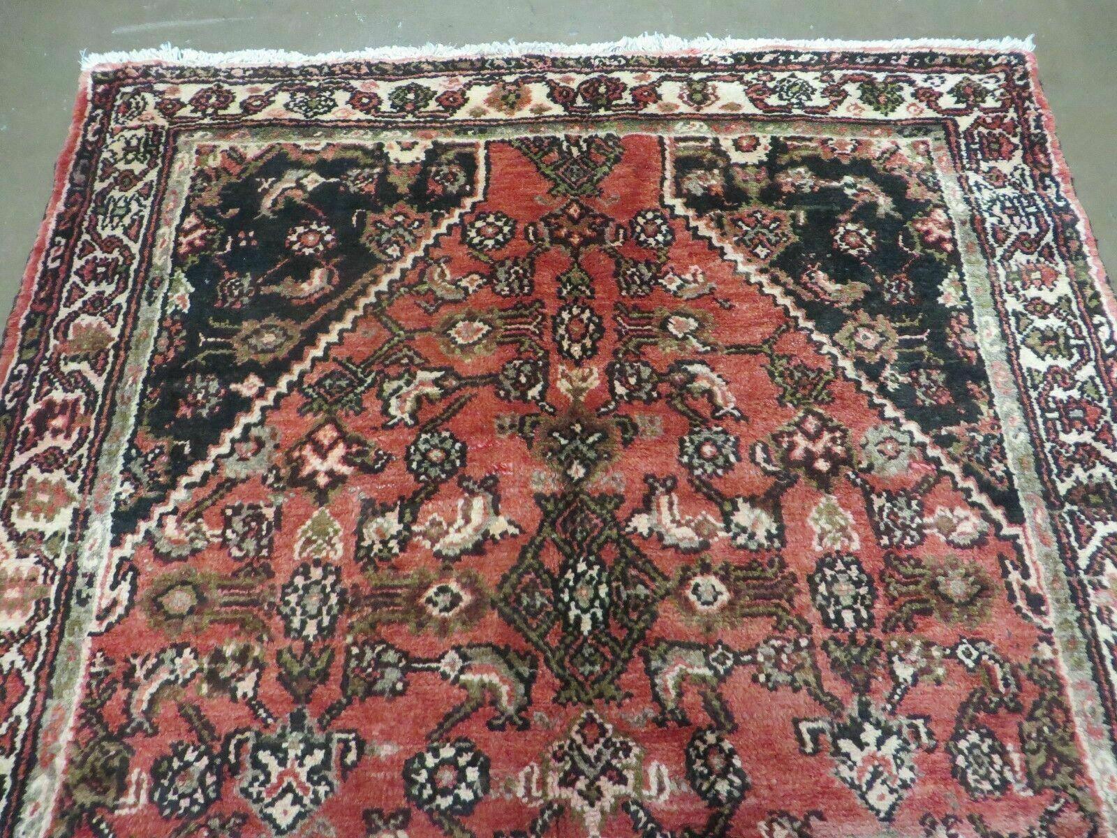 3' 8" X 10' 2" Antique Handmade India Floral Wool Runner Rusted Red Rug # 132 - Jewel Rugs