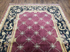 Vintage Aubusson Rug 6x9, Hibiscus Red Black & Gold Wool Hand-Knotted Carpet, 6 x 9 Small Elegant Dinning Room Area Rug, New Zealand Wool - Jewel Rugs