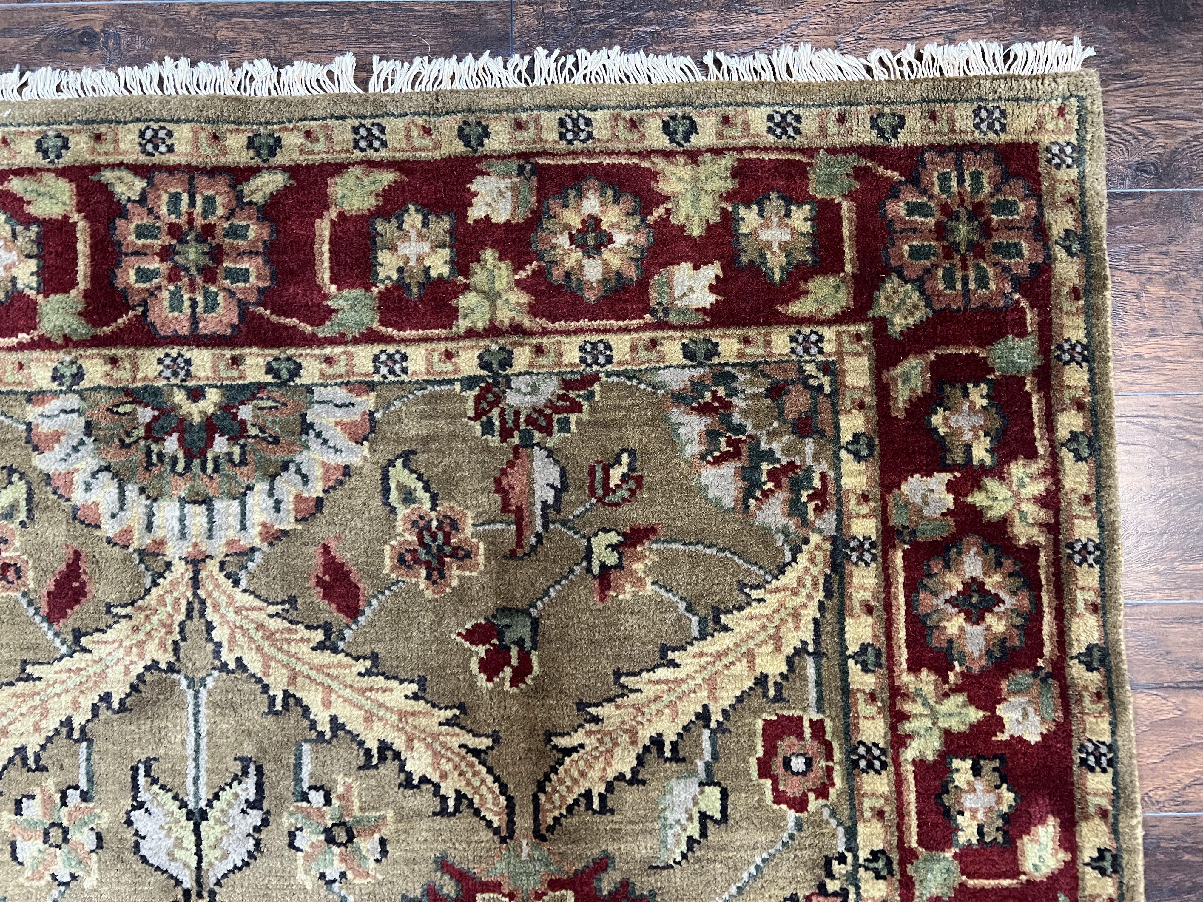 Vintage Indo Mahal Area Rug 5.7 x 9, Indian Persian Oriental Carpet, Green Maroon Beige Rug, Hand-Knotted, Floral Design, Wool, Medium Rug - Jewel Rugs