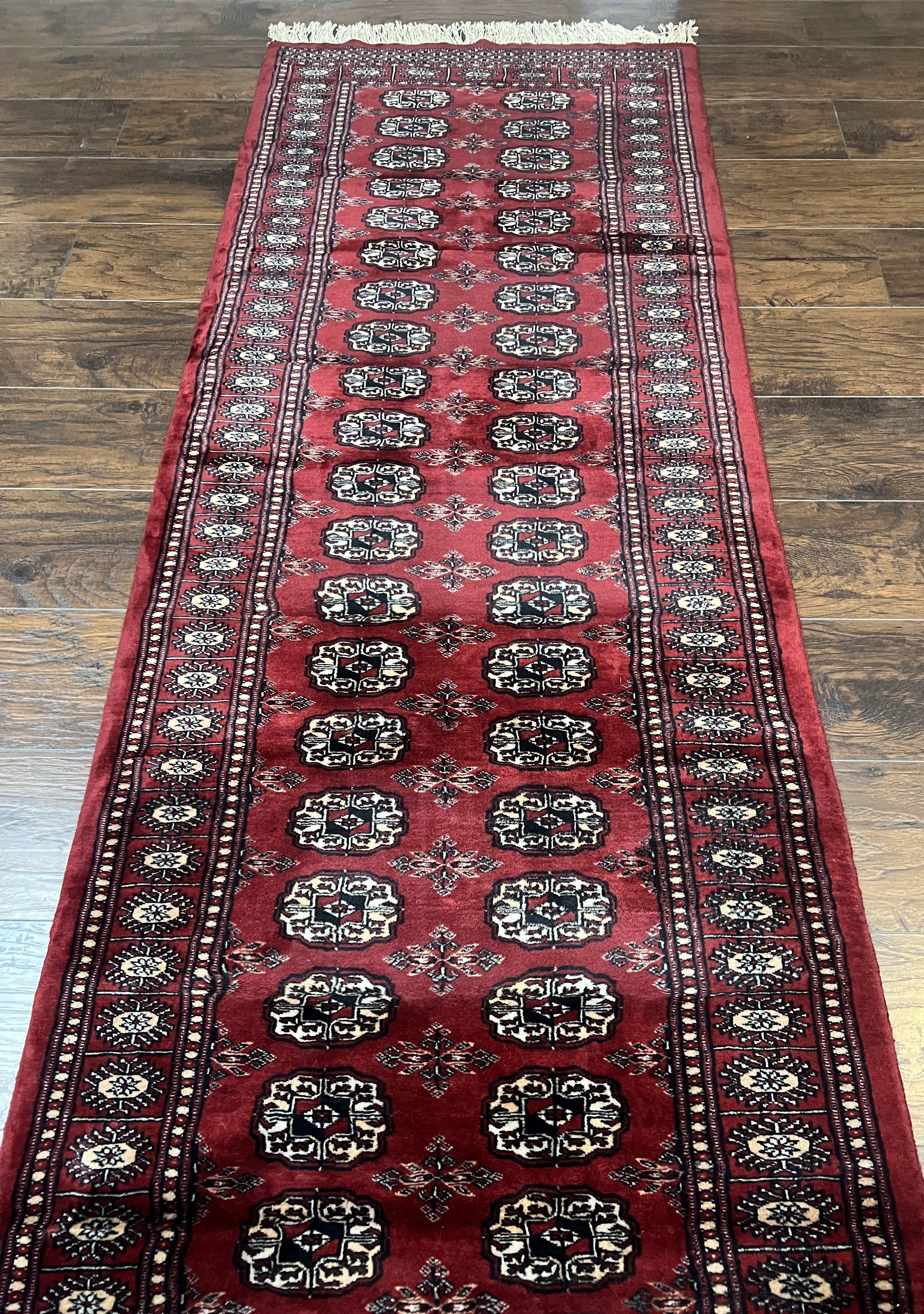 Turkoman Runner Long Wool Rug 2' 8" x 19' 8" Vintage Runner Rug, Hallway Rug, Bokhara Runner, Red Turkmen Rug, Wool Bukhara Runner 19ft 20ft - Jewel Rugs