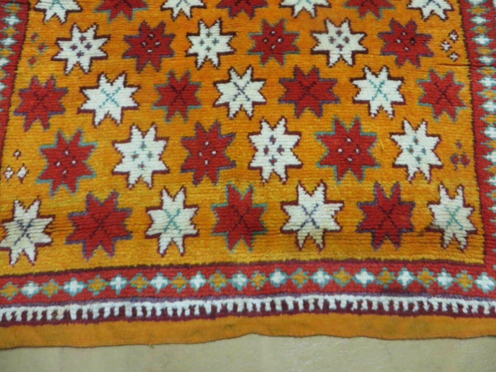 4' X 5' Vintage Handmade Moroccan Tribal Wool Accent Scatter Geometric Rug Star Design - Jewel Rugs