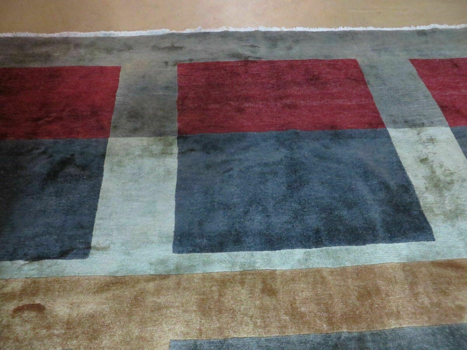 10' X 13' Modern Handmade Tibetan Nepal Abstract Wool Rug Art Deco Carpet Multicolor - Jewel Rugs