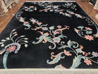 9x12 Chinese Art Deco Rug Black Wool Area Rug 120 Lines Flowers Handmade Carpet - Jewel Rugs