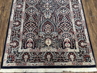 Fine Indo Kirman Persian Rug 3'9" x 6', Floral Allover Millefleurs, Persian Vase Rug Vintage Oriental Carpet Wool Handmade Black Indian Rug - Jewel Rugs