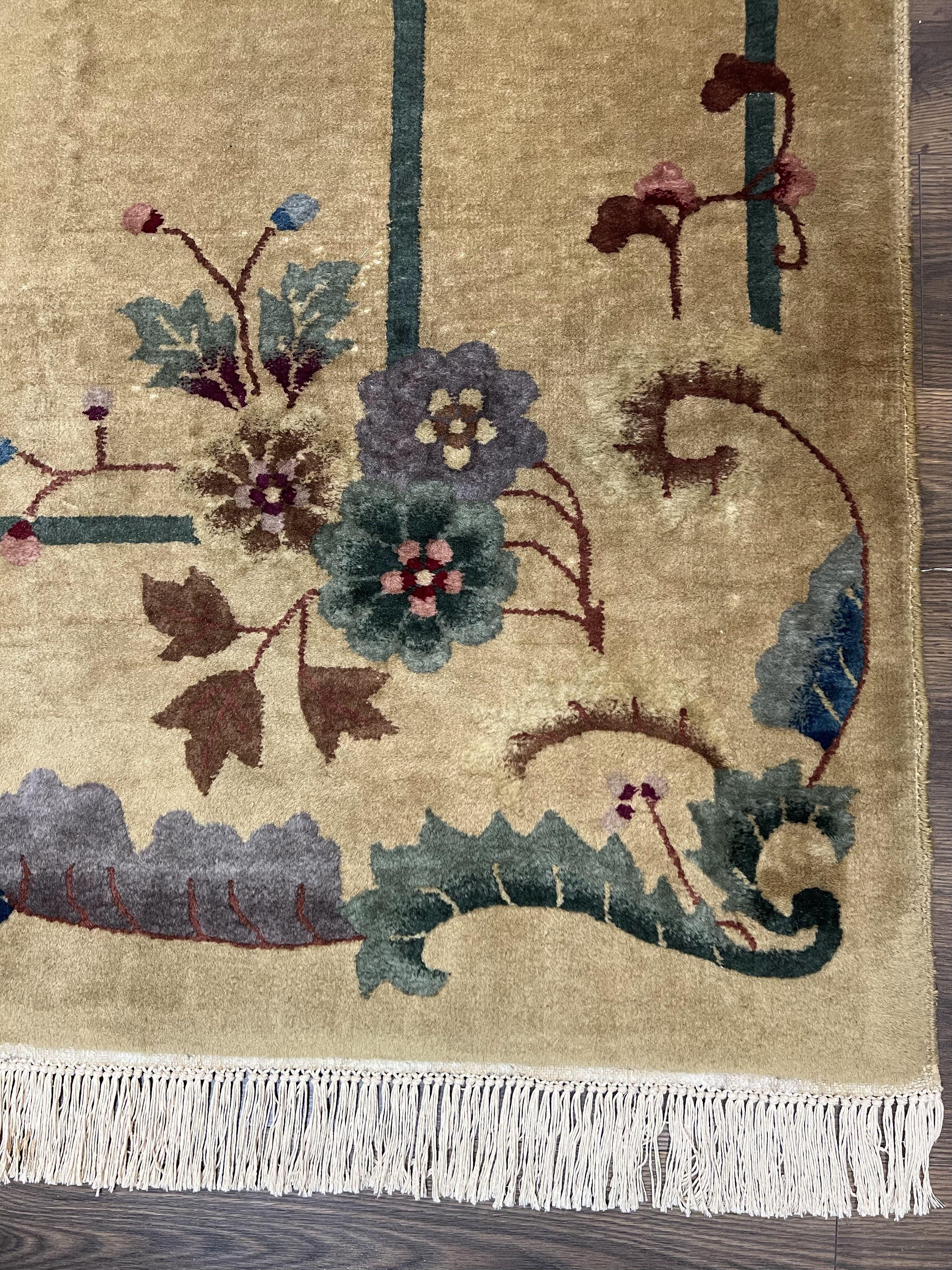 Chinese Art Deco Rug 9x12, Antique Nichols Carpet 9 x 12 ft, Peking Rug, Large Asian Oriental Room Sized Rug, Semi Open Field, Wool Handmade - Jewel Rugs