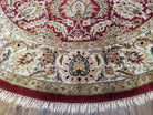 8ft Round Rug, Vintage Indo Mahal Round Oriental Carpet, Red & Beige, Indian Rug, Indo Persian Floral Rug, Hand-Knotted, Wool, 8x8 Round Rug - Jewel Rugs