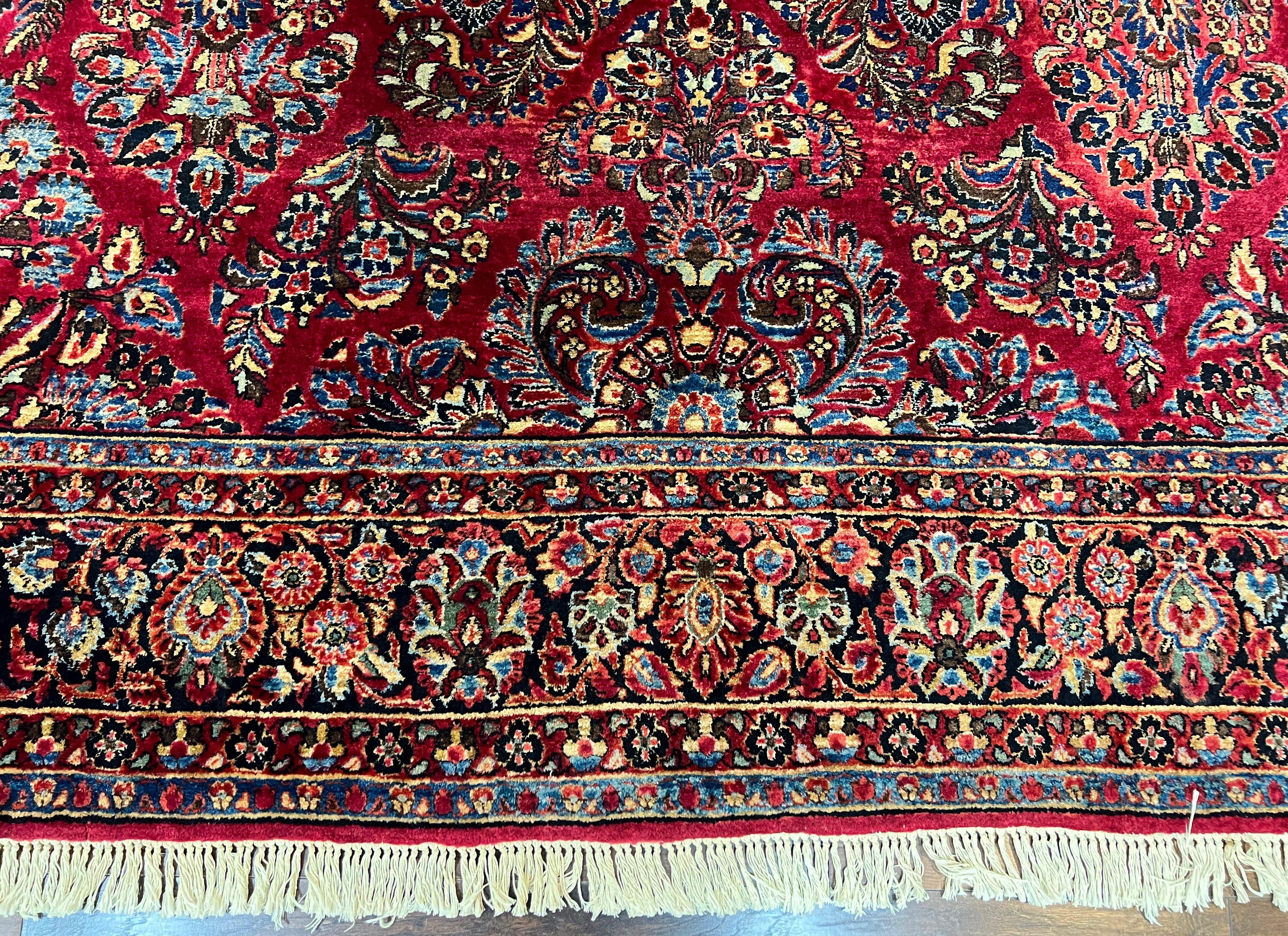 Persian Sarouk Rug 8x12, 1920s Antique Red Persian Carpet, Floral Allover Handmade Wool Oriental Rug, Room Sized Rug, Traditional Living Room Rug - Jewel Rugs