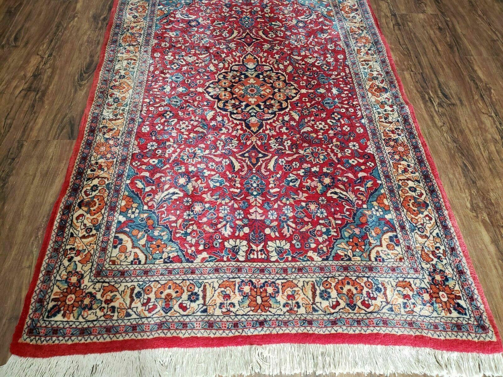 3' 6" X 5' 5" Handmade Knotted India Floral Wool Rug Hand Knotted Carpet Red - Jewel Rugs