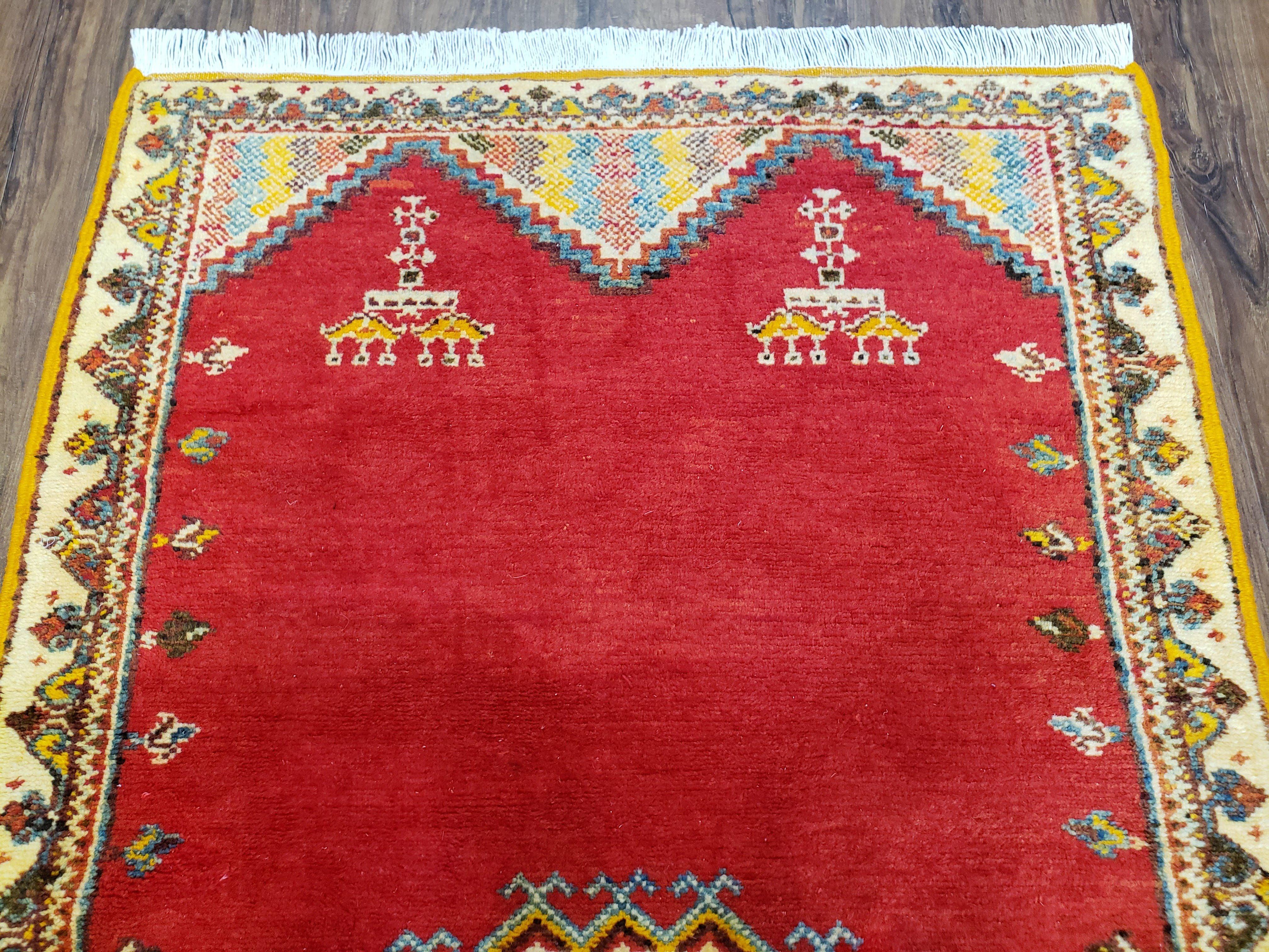 Vintage Moroccan Area Rug, Bright Red Hand-Knotted Wool Carpet, Medallion Area Rug, 4x6 Carpet, Office Room Rug, 3'4" x 6'4" - Jewel Rugs