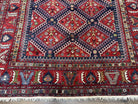 Wonderful Persian Rug 7x10, Persian Shiraz Yalameh Tribal Rug 7 x 10, Semi Antique Colorful Persian Carpet, Geometric Diamond, Handmade Wool, Red Navy Blue - Jewel Rugs