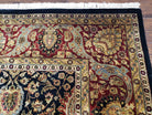 Large Indo Persian Oriental Rug 10x13.7, Wool Hand-Knotted Midnight Blue Red Allover Floral Indian Carpet, 10x13 - 10x14 Living Room Rug - Jewel Rugs