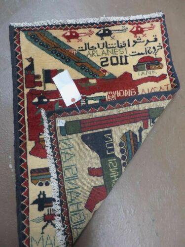 2' X 2'6" Handmade Afghan Balouch Tribal Wool War Rug Gun Tank Helicopter # 154 - Jewel Rugs