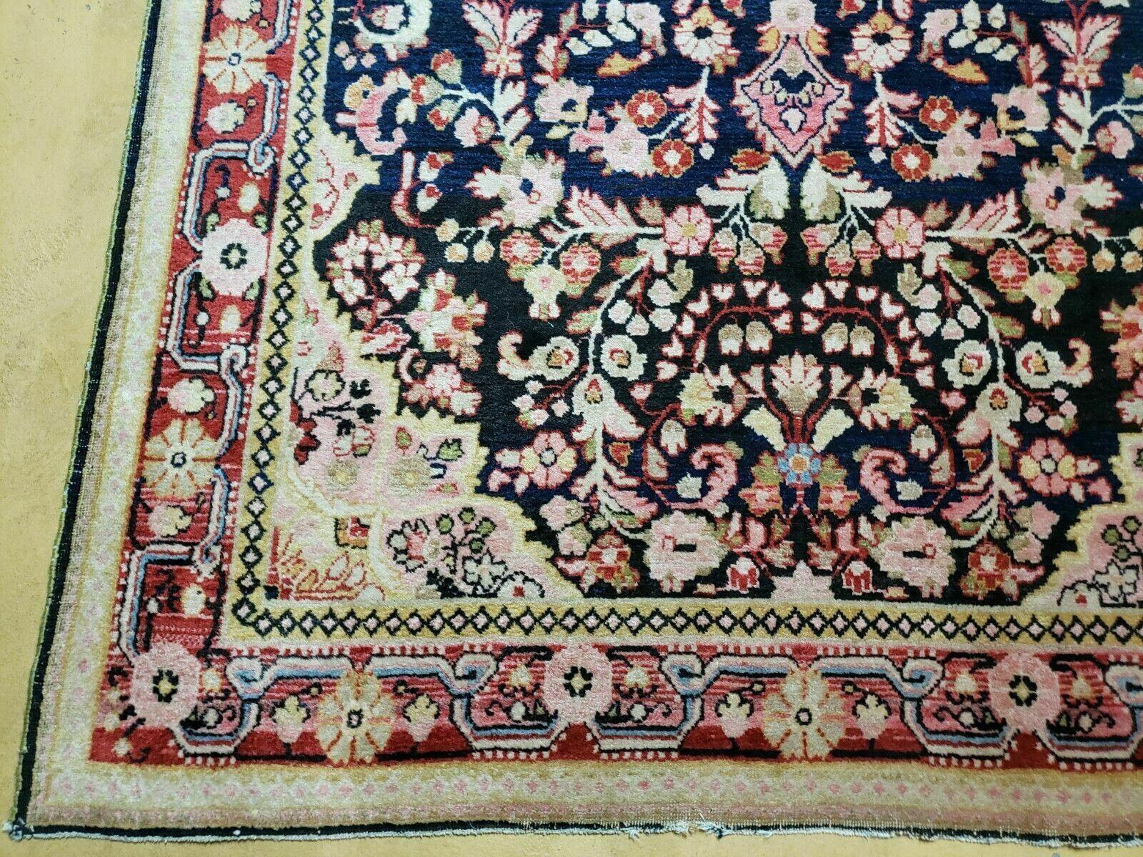 4' X 6' Antique Handmade India Floral Oriental Wool Rug Carpet Organic Blue - Jewel Rugs