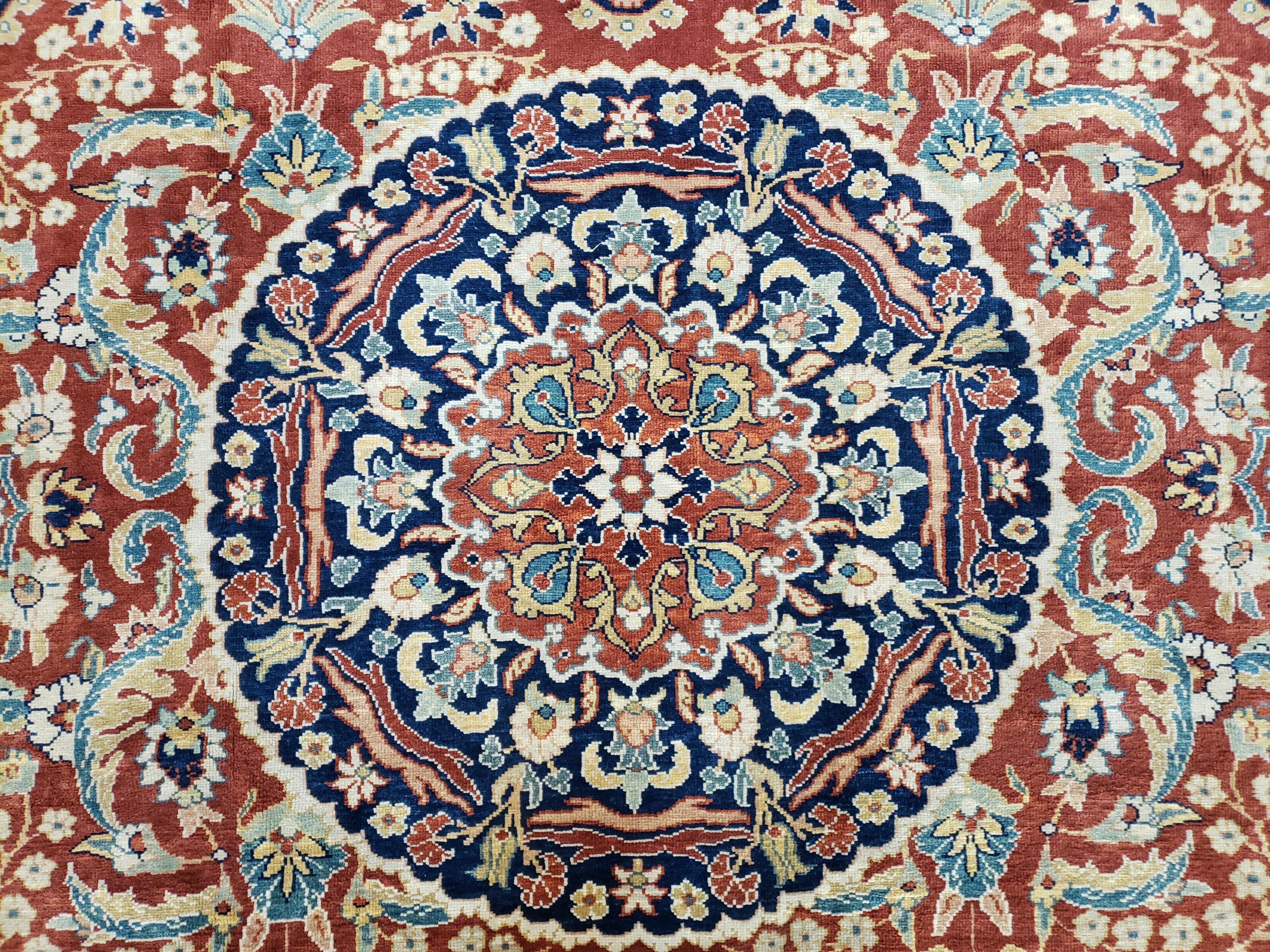 Antique Turkish Rug 10x14 - 11x14, Mahal Large Room Sized Area Rug Wool Hand-Knotted Red Blue Ivory Persian Carpet Oversized Living Room Rug - Jewel Rugs