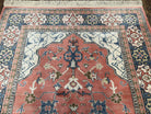 Karastan Rug 5.9 x 9 Bergama Design #737, Wool Karastan Area Rug, Vintage Carpet 6x9, Original Collection 700 Series, Salmon Red Light Blue - Jewel Rugs