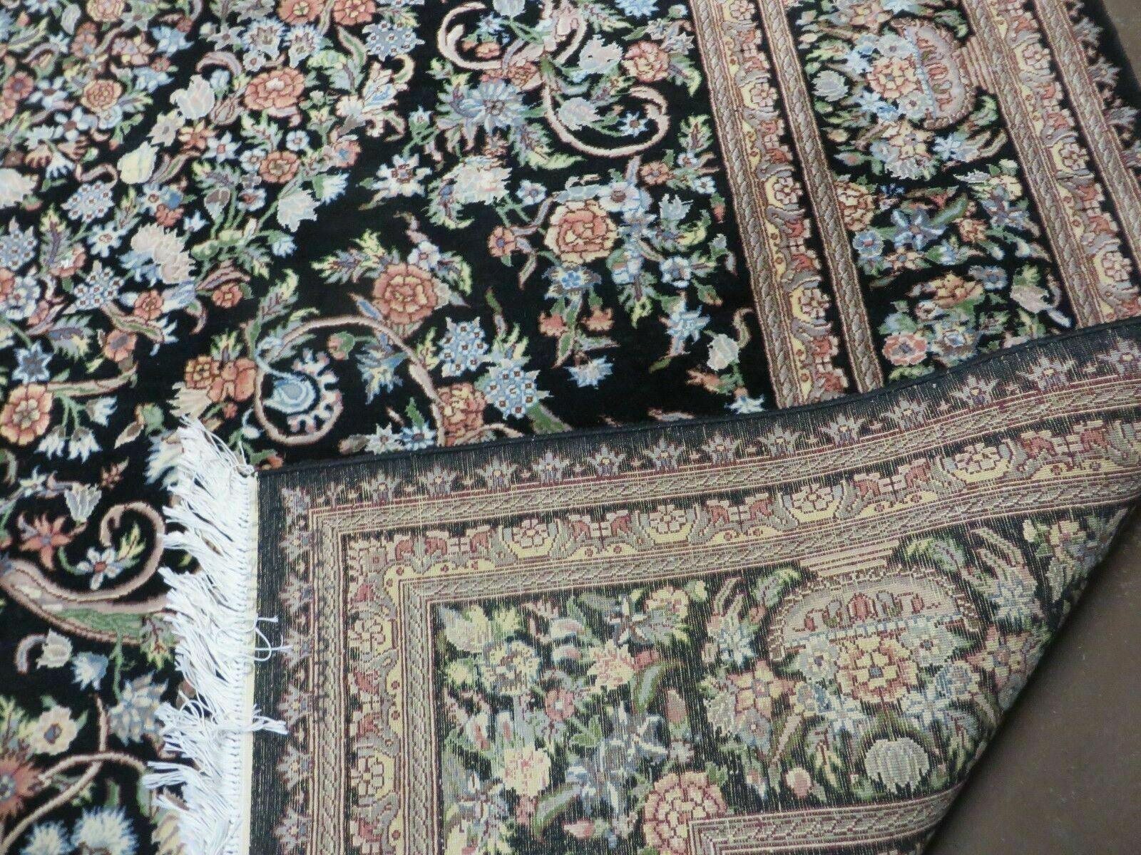 8' X 10' Vintage Handmade Pakistani Floral Wool Rug Black Nice - Jewel Rugs