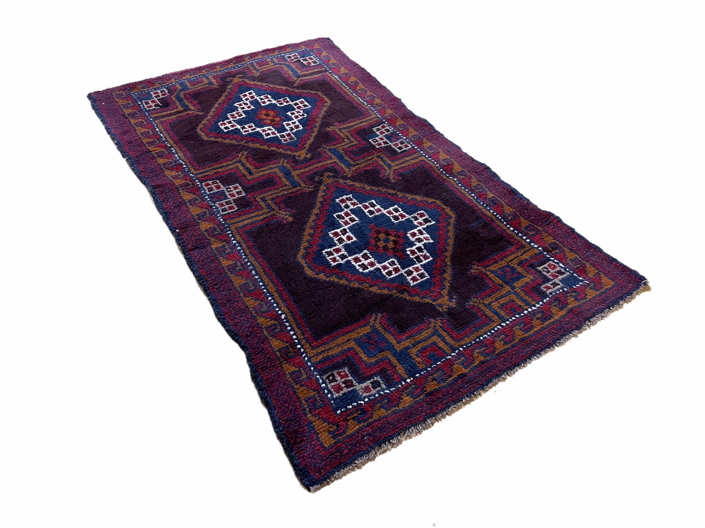 3 X 4.4 Vintage Handmade Tribal Wool Rug Baluchi Rug Afghan Rug Purple Blue Nice - Jewel Rugs